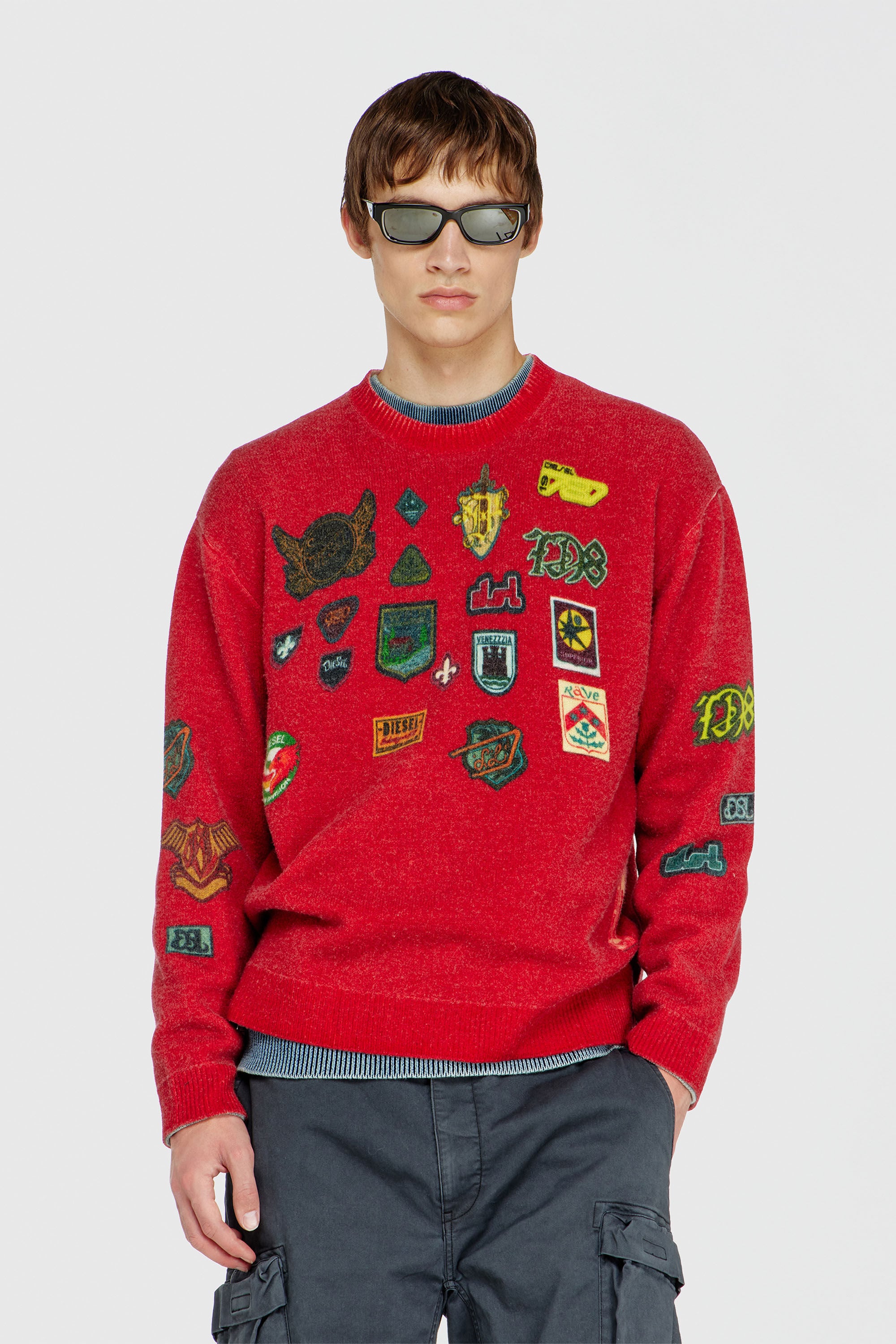 Diesel - K-PATCY, Man's Wool jumper with printed patches in Red - 3