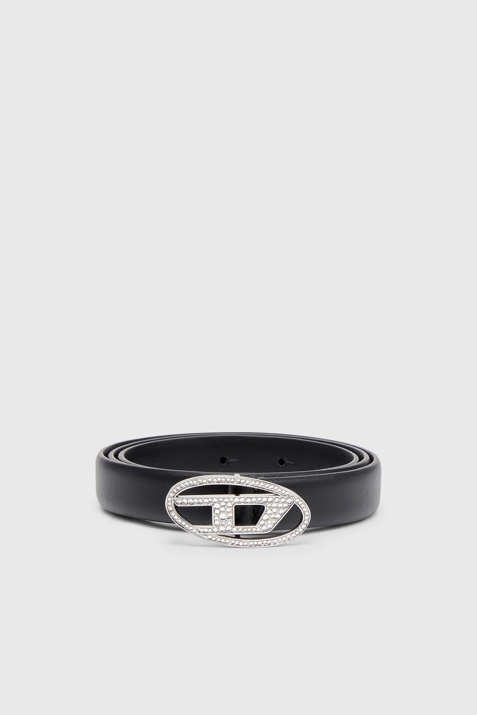 Diesel - B-1DR STRASS 20, Woman's 1.9cm slim leather belt with crystal buckle in Black - 1