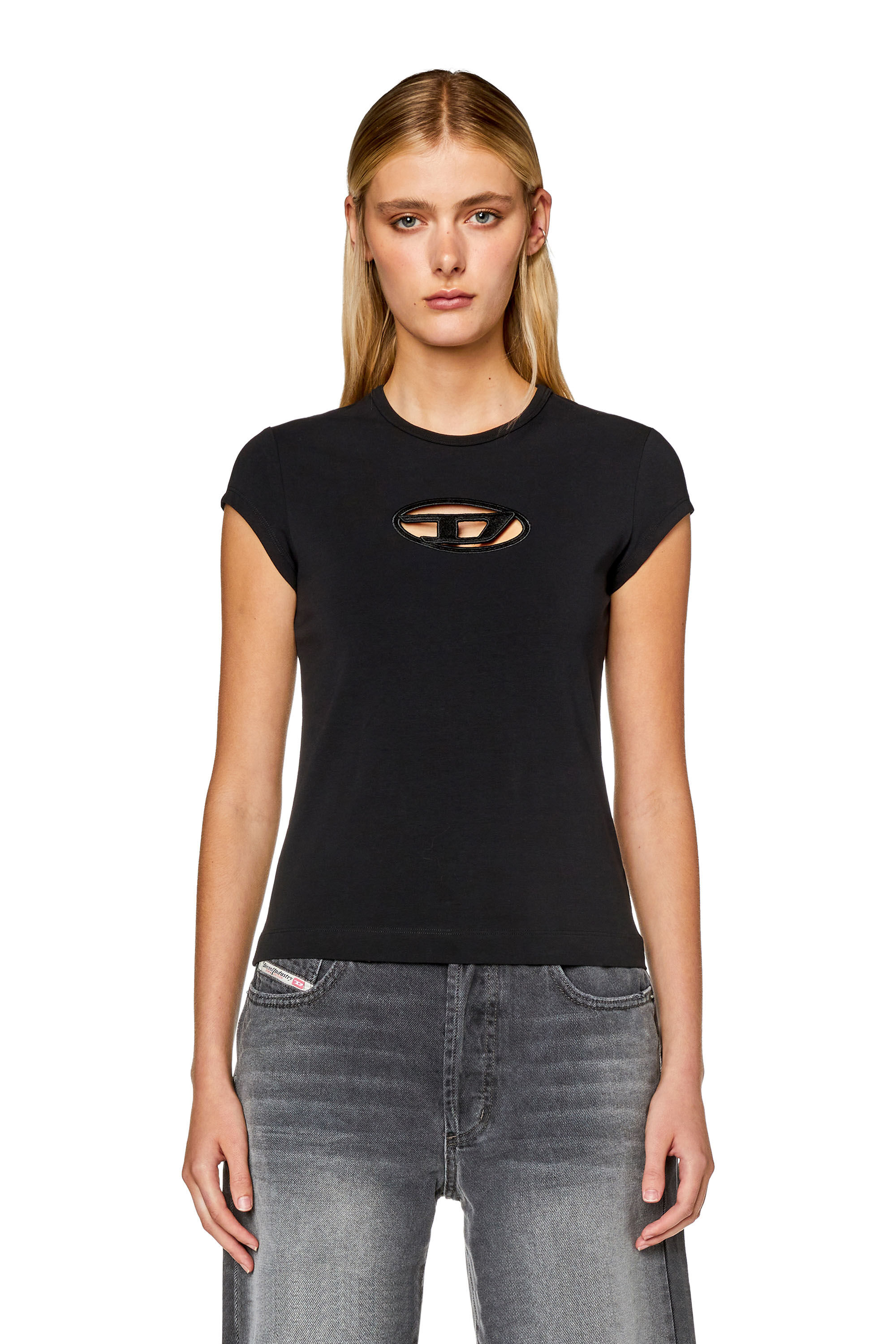 DIESEL T-ANGIE Tシャツ 【正規品】 T-ANGIE Woman: Cotton T-shirt with cut-out D logo | Diesel {{Country}}