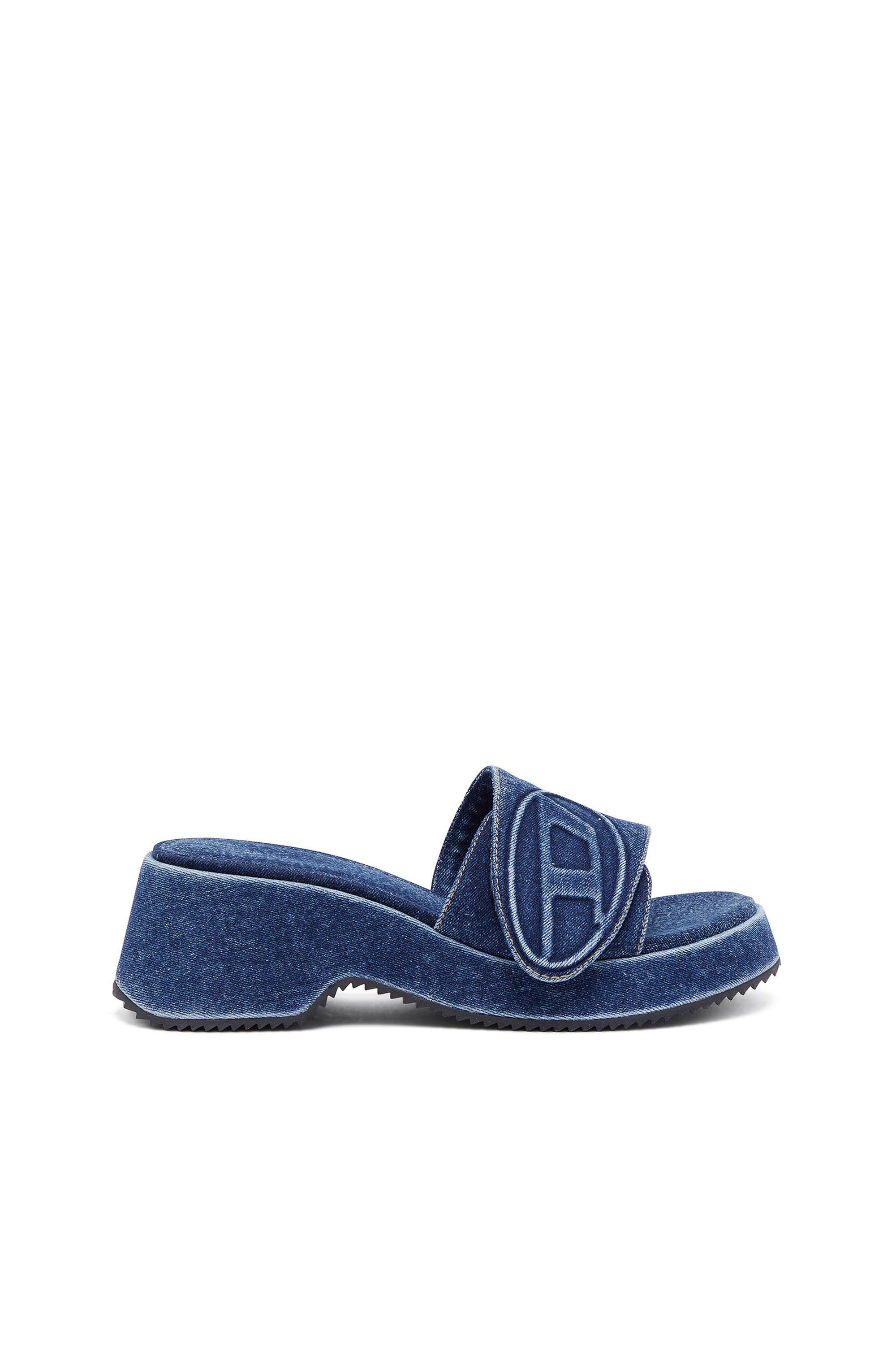 Diesel - SA-OVAL D PF W, Woman Sa-Oval D-Denim slide sandals with Oval D strap in Blue - Image 1