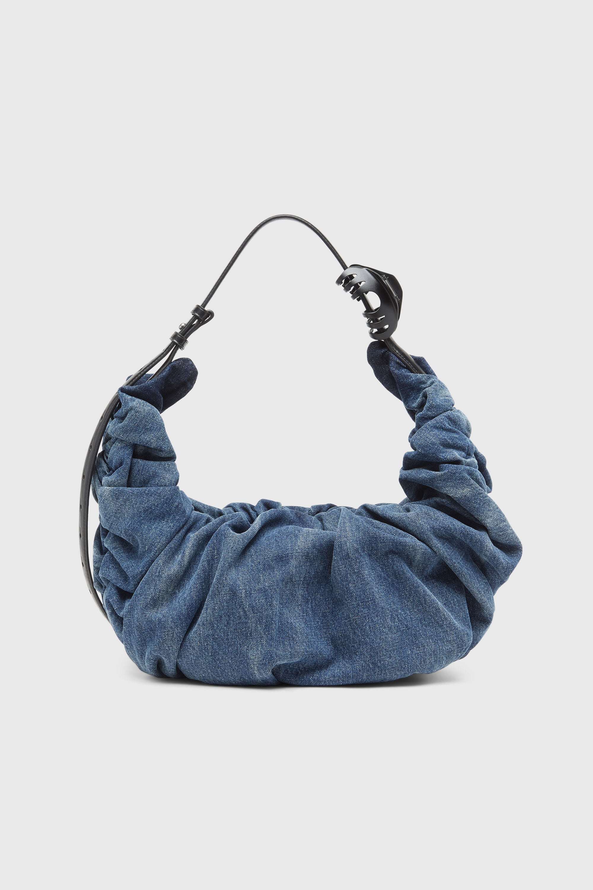 Diesel - GRAB-D HOBO L, Woman's Grab-D-Large scrunched hobo bag in treated denim in Medium blue - 2