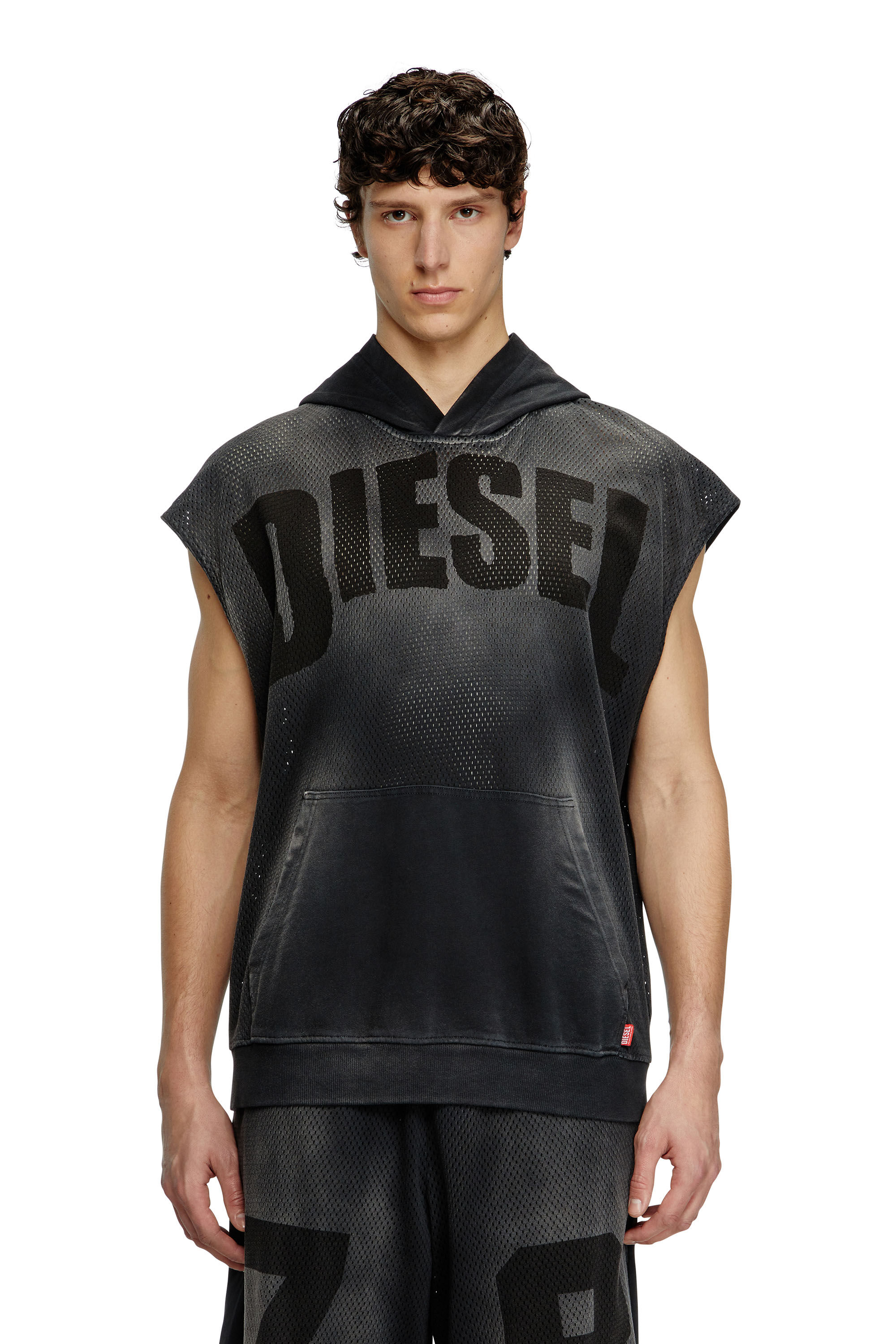 Diesel - S-BOXT-SL-MESH, Man's Sleeveless hoodie in mesh and jersey in Black - 3