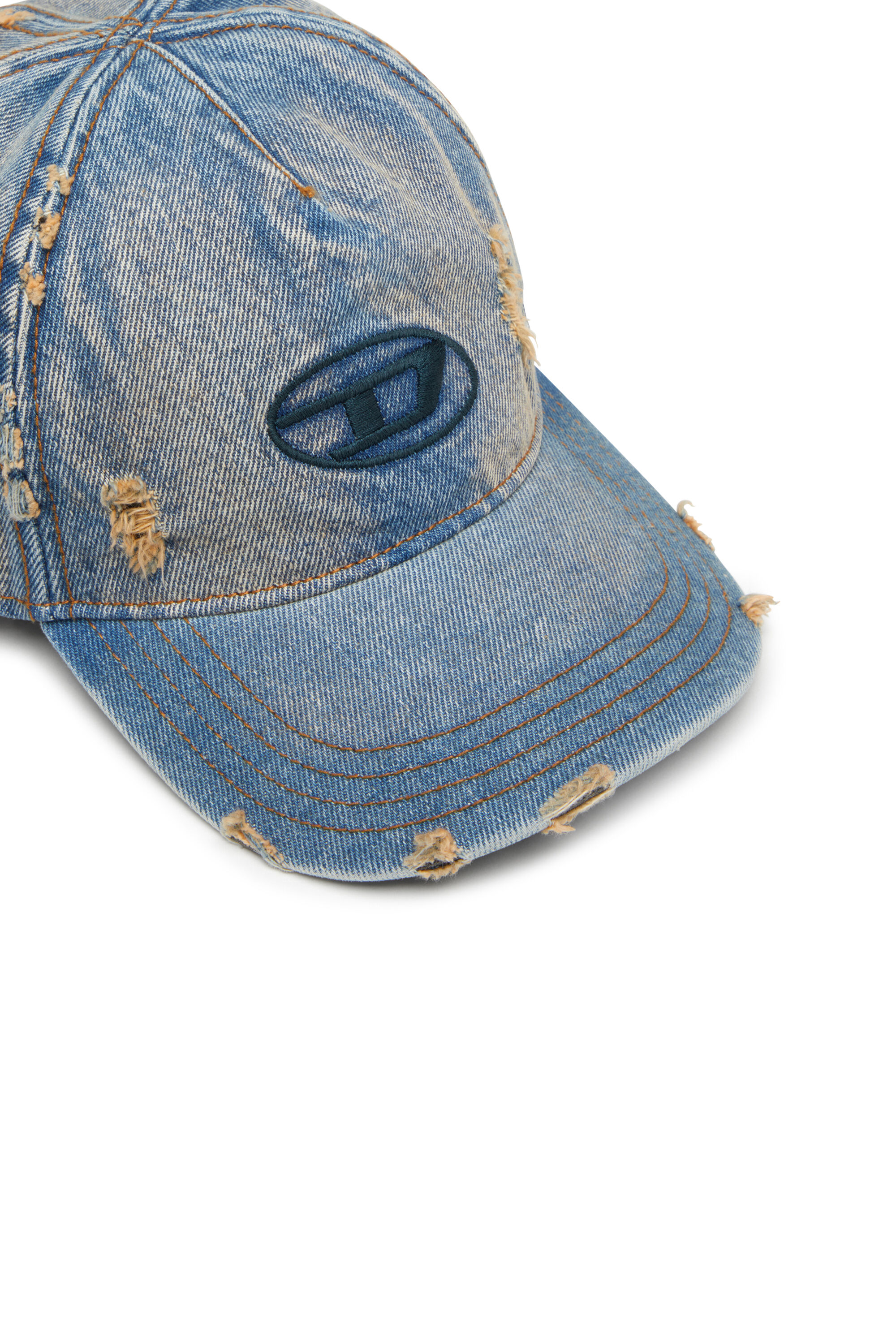 Diesel - C-ENIC, Man's Denim cap with frayed details and embroidered logo in Blue Jeans - 3