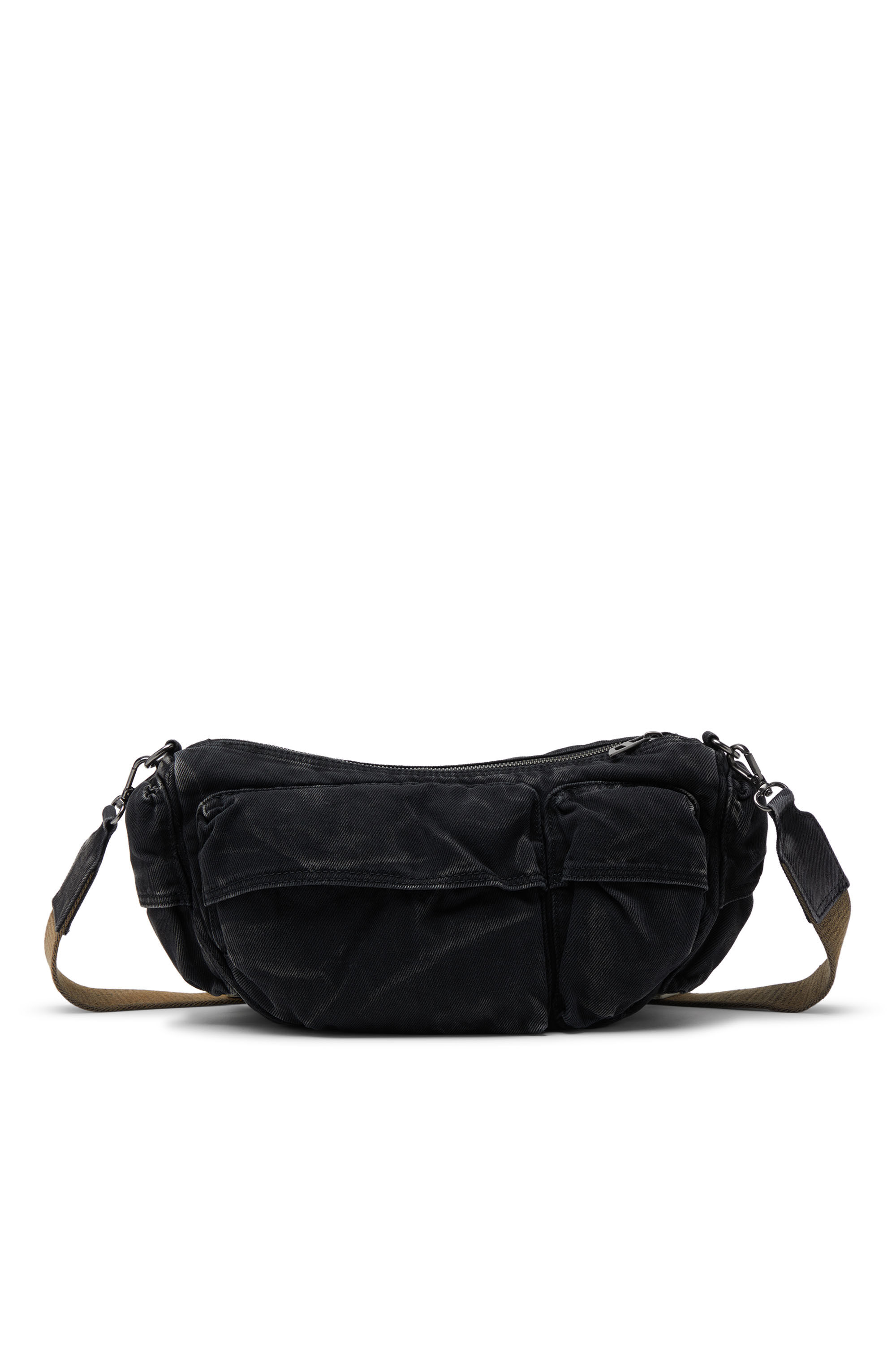 Diesel - MULTI-PKTS SHOULDER BAG X, Unisex's Multi-Pkts-Multipocket bag in washed denim in Black - 3