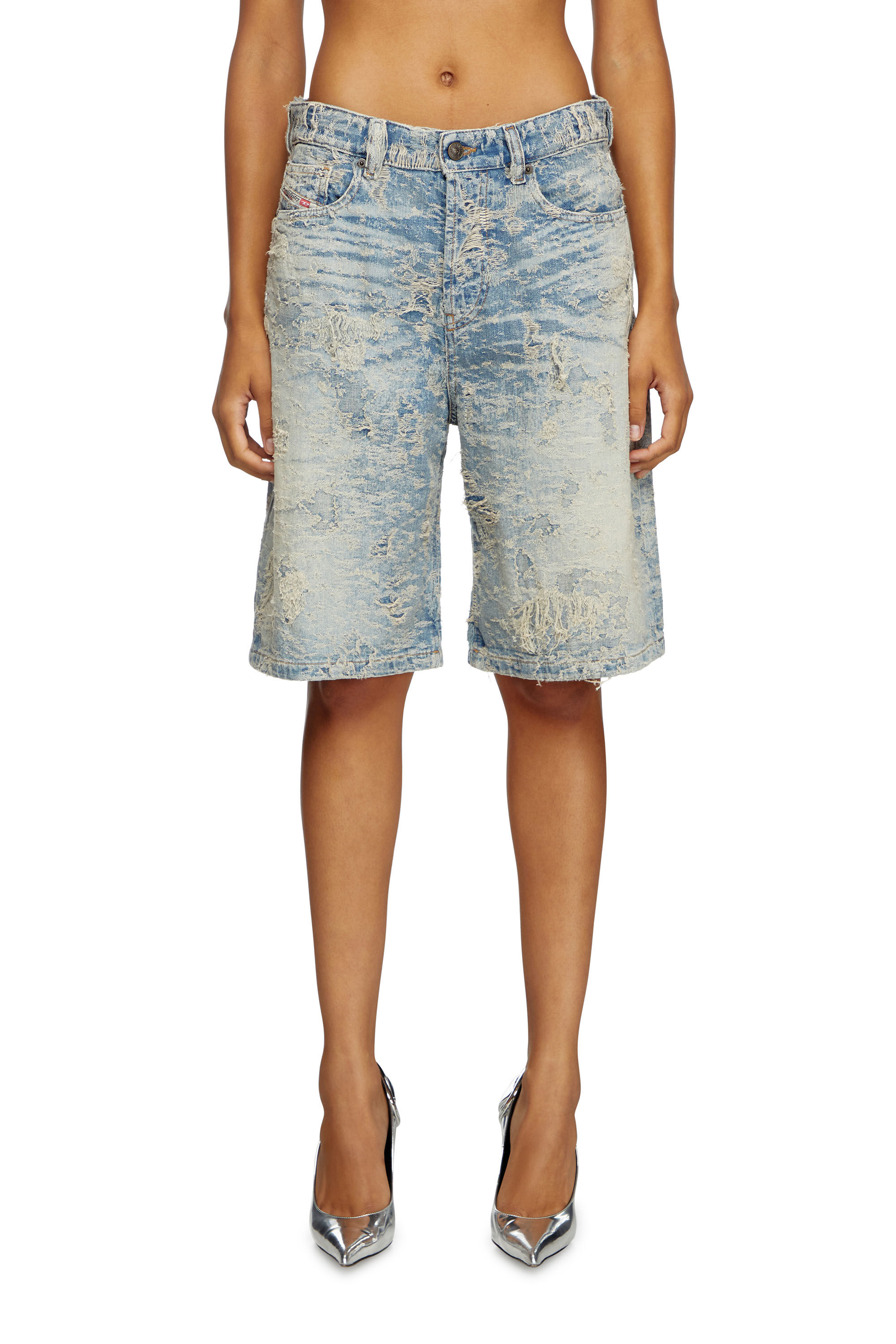 Diesel - DE-SIRE-SHORT-FSF, Woman's Shorts in dirty jacquard denim in Light Blue - 3