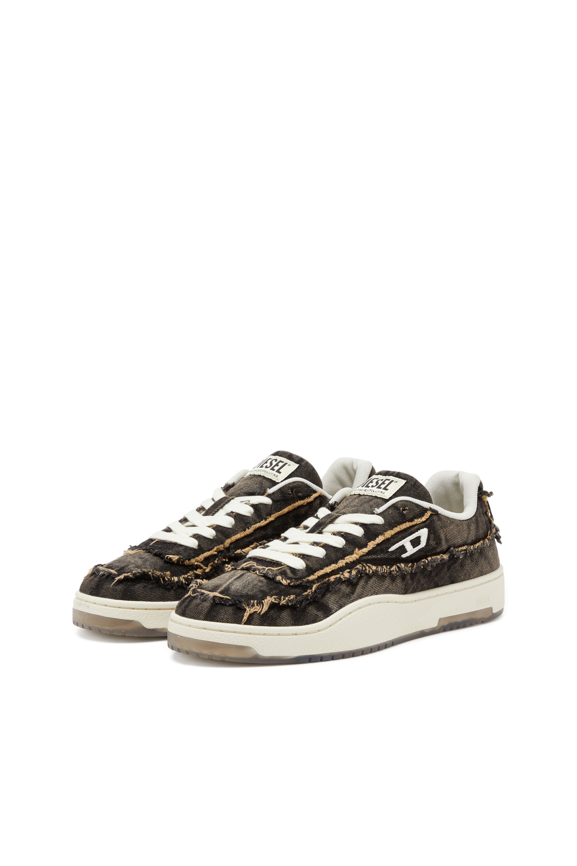 Diesel - S-TRACKER-D LOW, Man's S-Tracker-D-Frayed denim sneakers with transparent sole in Black - 9
