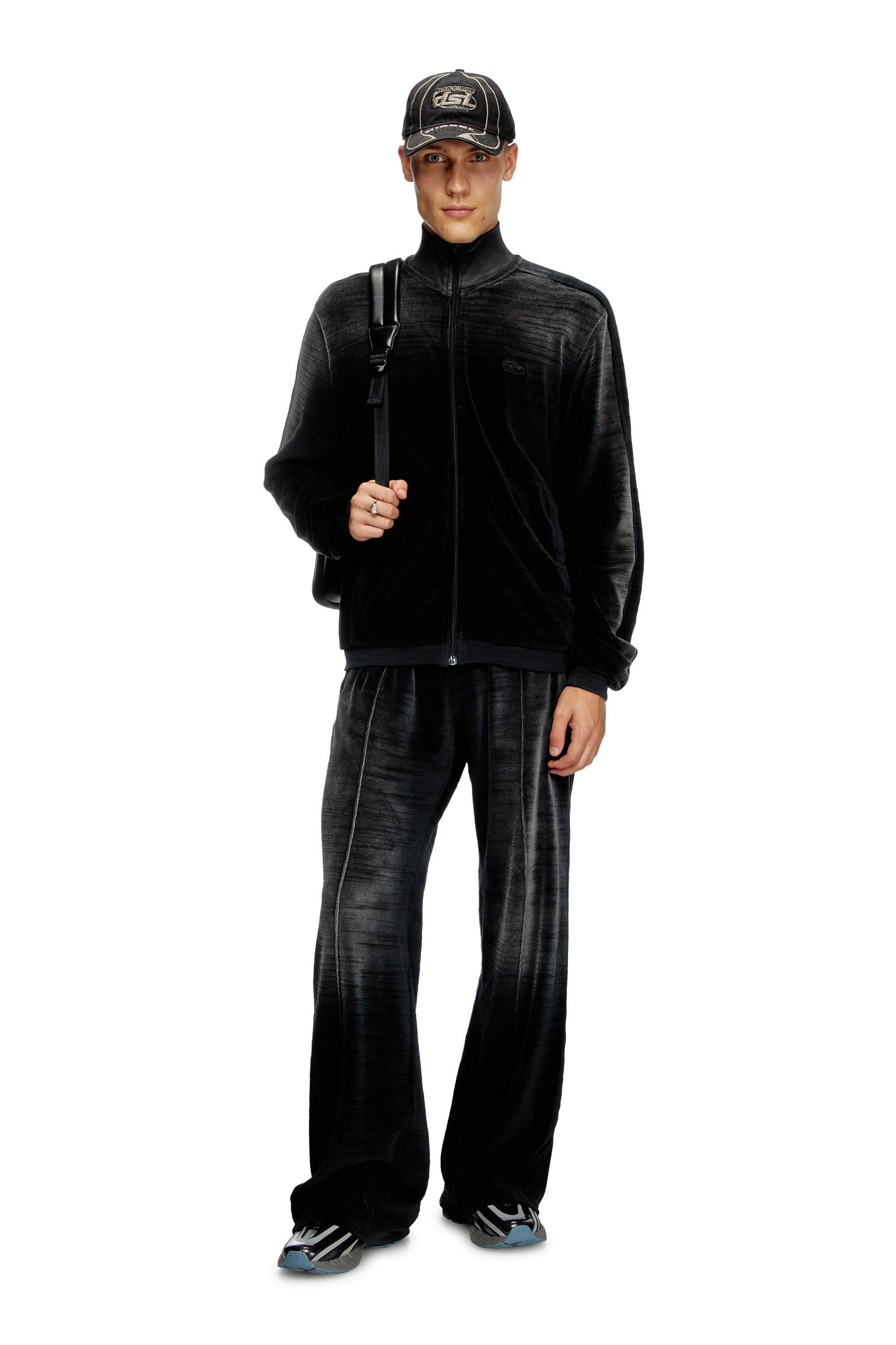 Men s Faded velvet track pants Black Diesel
