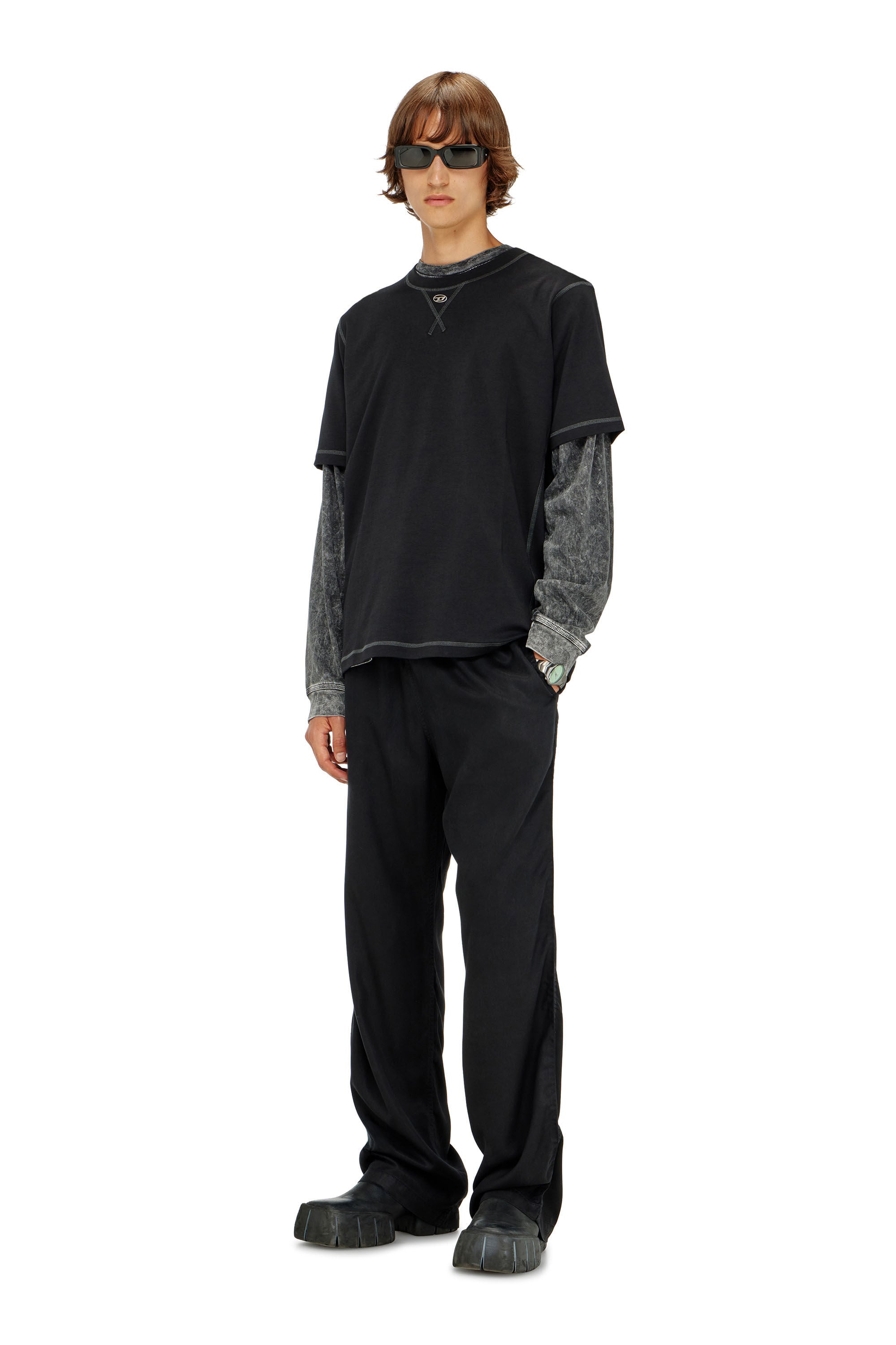 Diesel - T-MADJUST-TR, Man's Regular T-shirt with crew neck and Oval D in Dark grey - 1