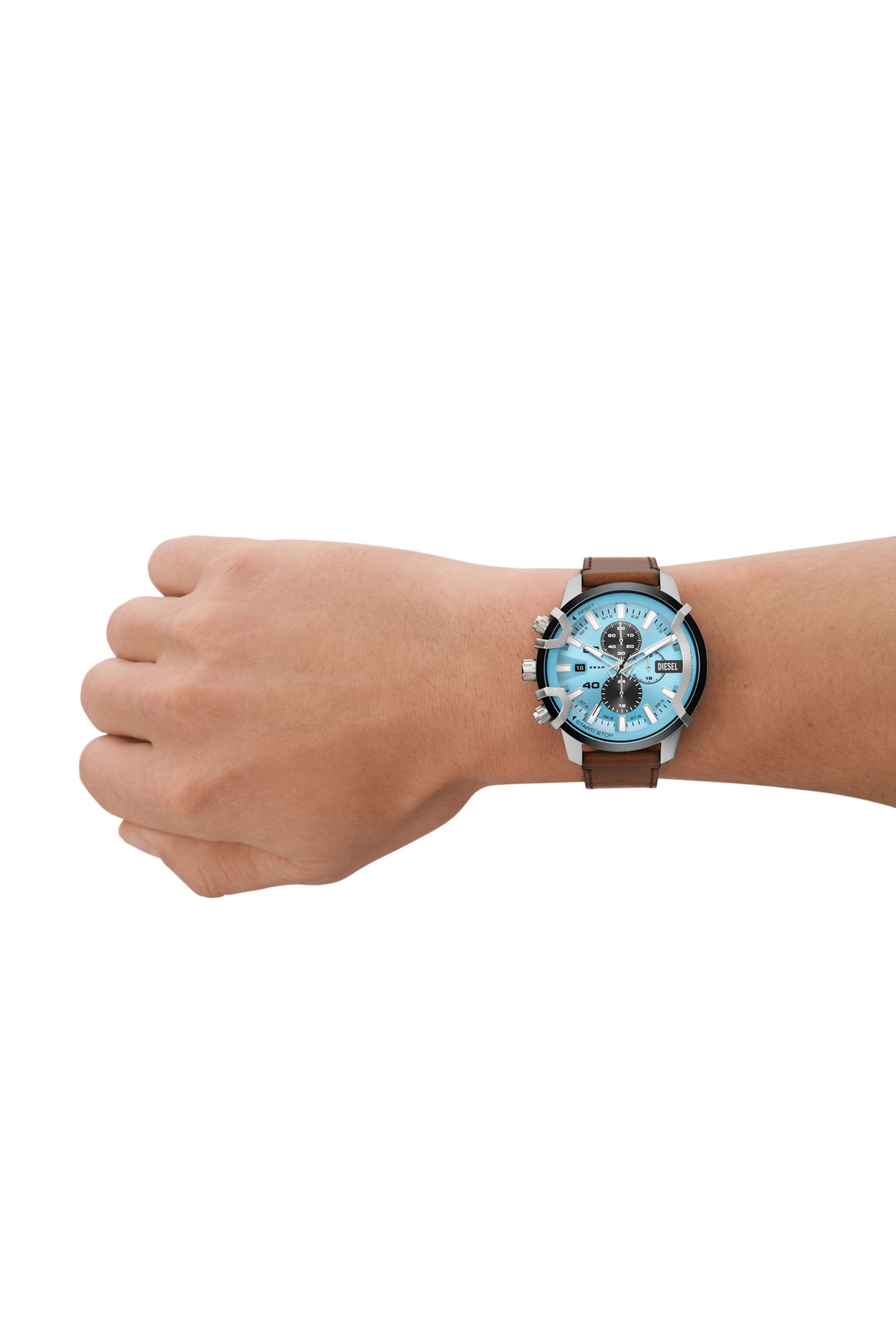 Men s Griffed chronograph brown leather watch Brown Diesel