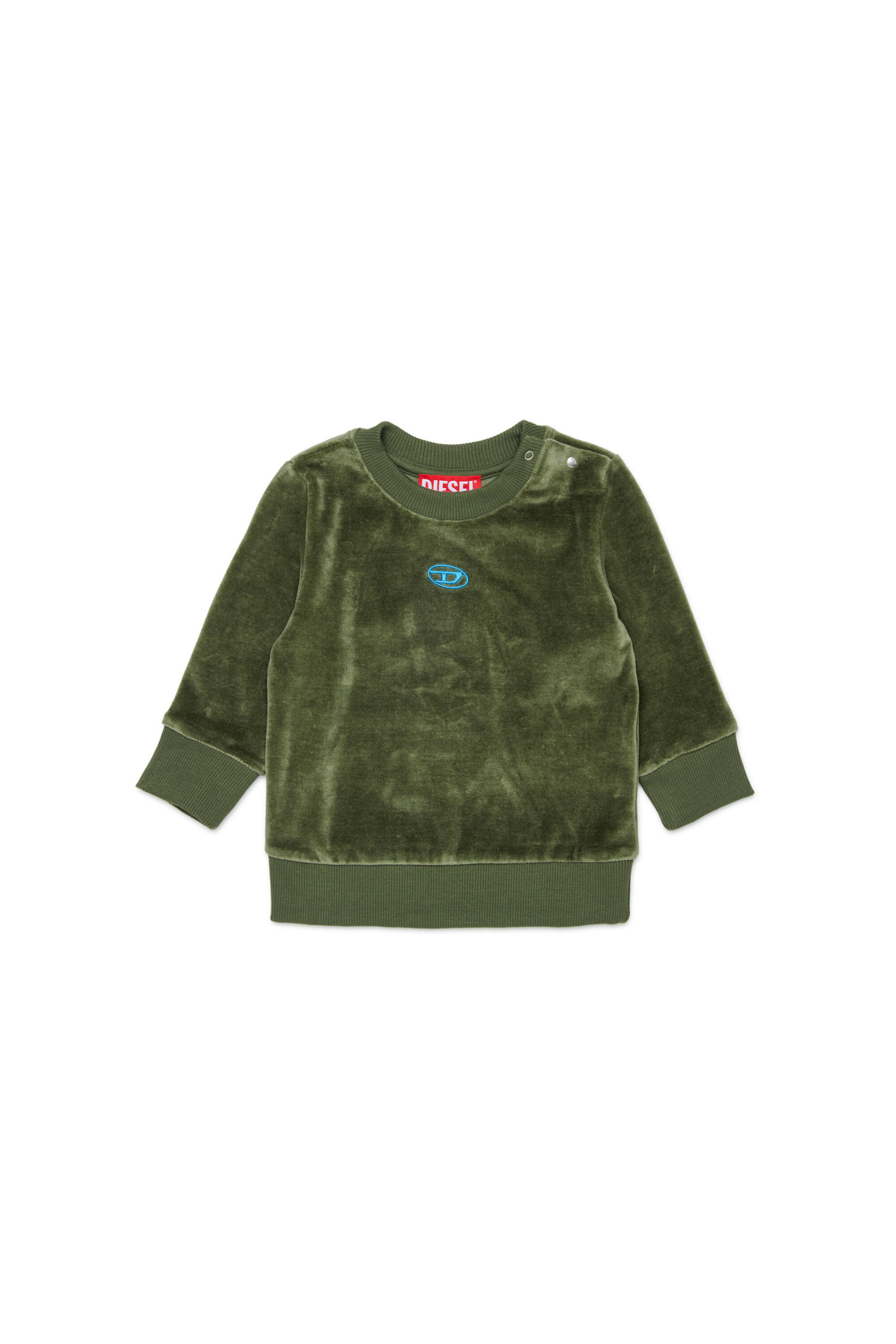 Diesel - SHENIB, Man's Velvet sweatshirt with Oval D embroidery in Green - 1