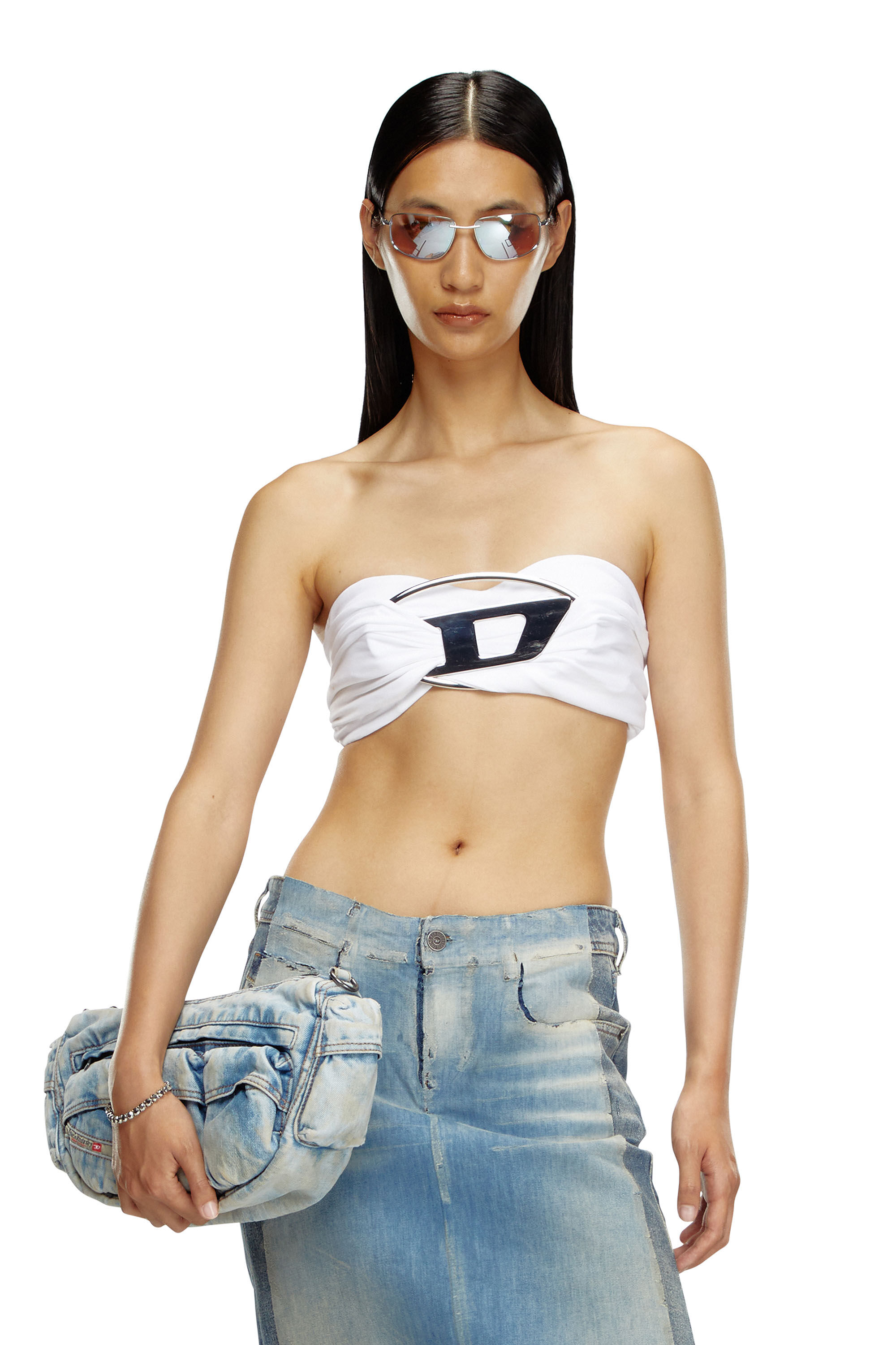 ブランド通販 Women's Tube top with giant logo plaque | White | Diesel トップス