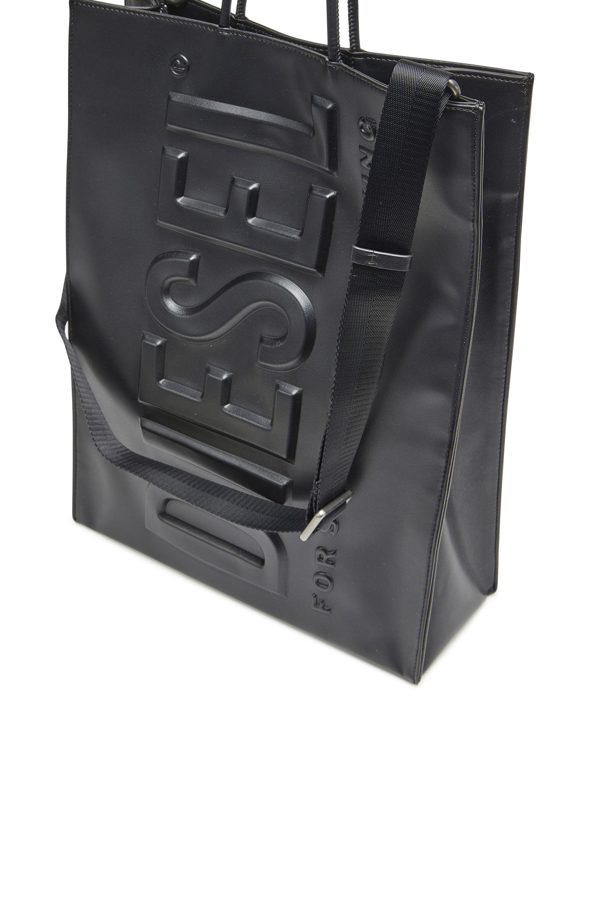 【格安saleスタート】 with bag tote PU L-Large 3D Dsl Men's embossed Black | logo 使用済み切手/官製はがき