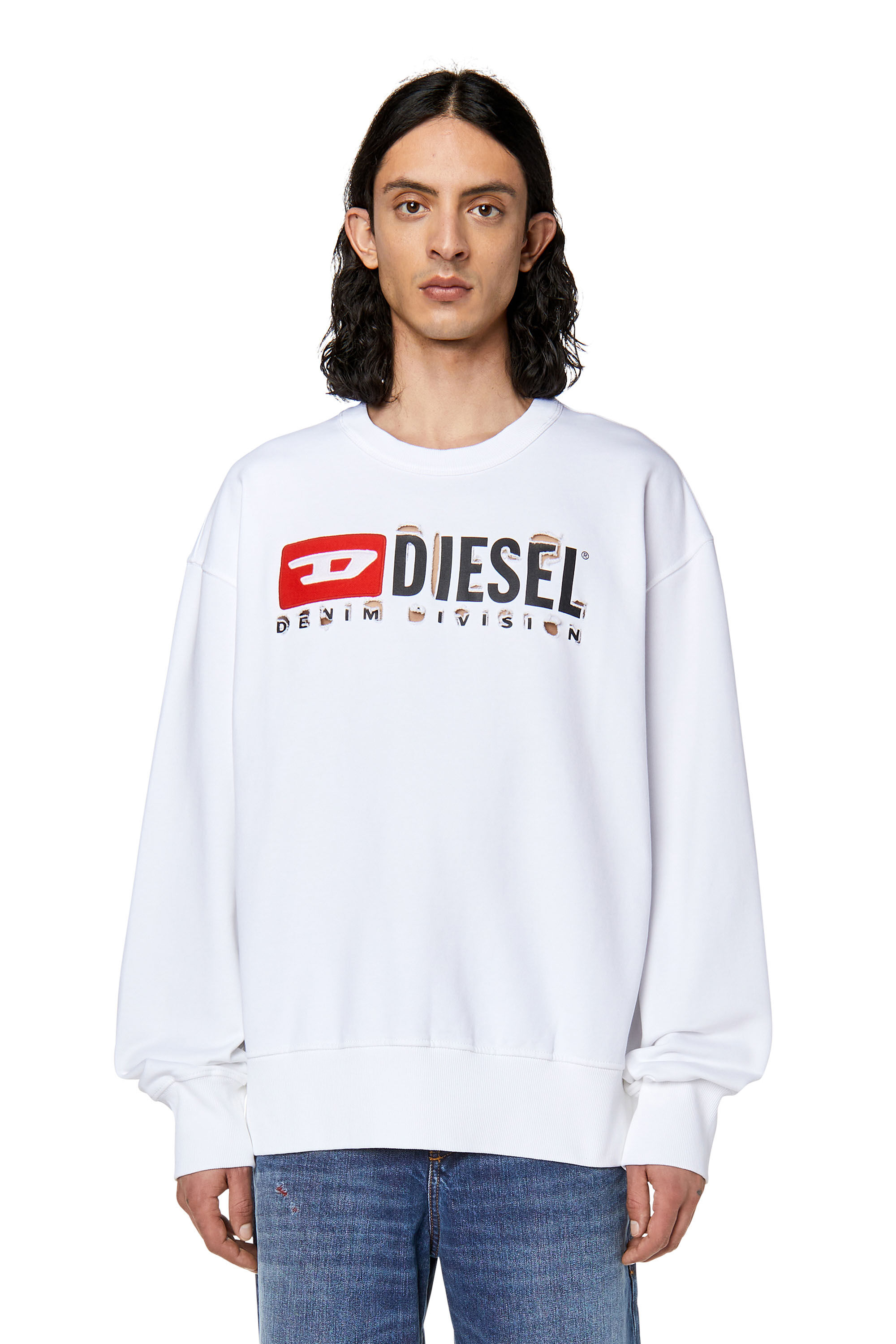 Diesel - S-MACS-DIVSTROYED, Man's Sweatshirt with peel-off letters in White - 3