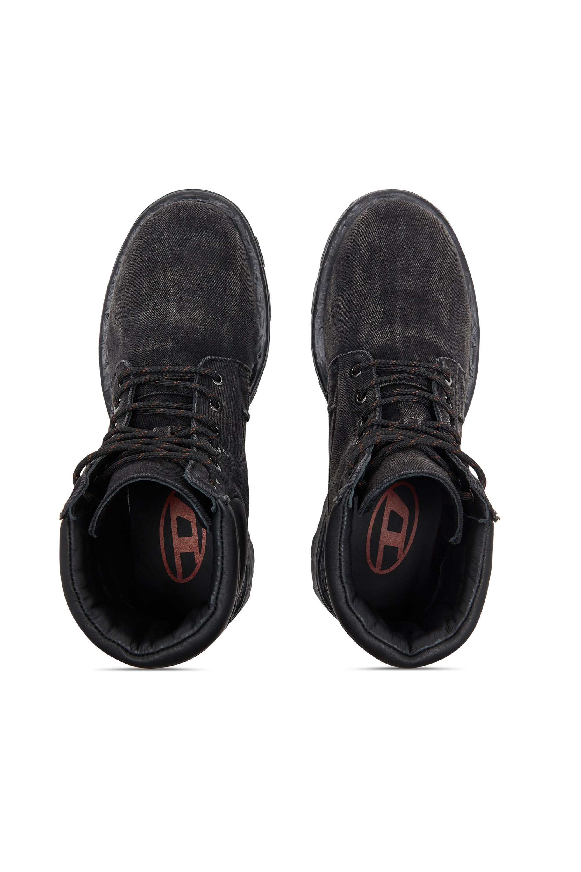 Men's D-Hammer-Combat boots in denim and leather | Black | Diesel NL