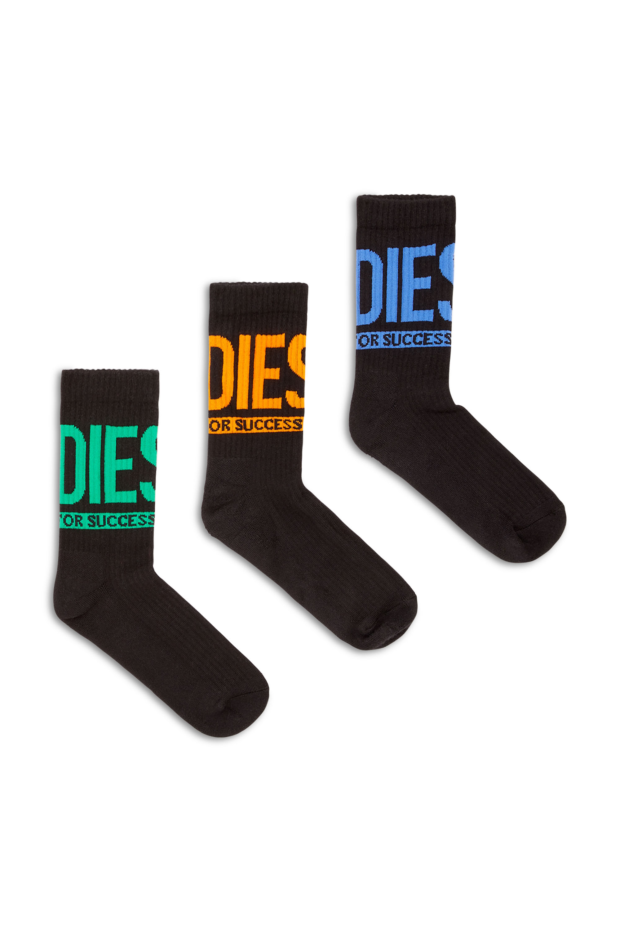 Diesel - SKM-RAY-3PACK-CUSHIONED-17,5, Man's Three-pack socks with Diesel logo in Black/Orange - 1