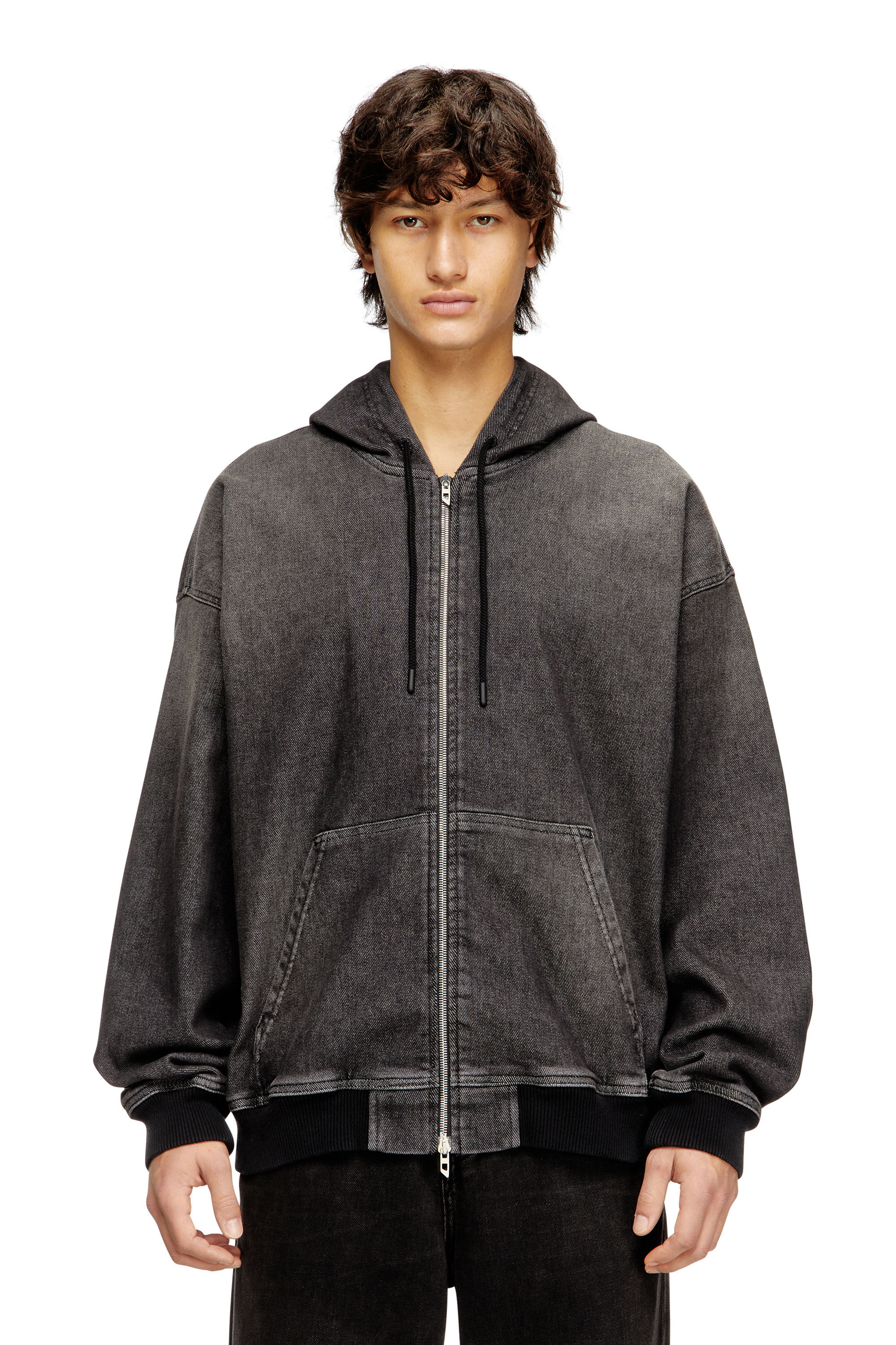 Women's Zipped hoodie in dirt-effect Track Denim | Black