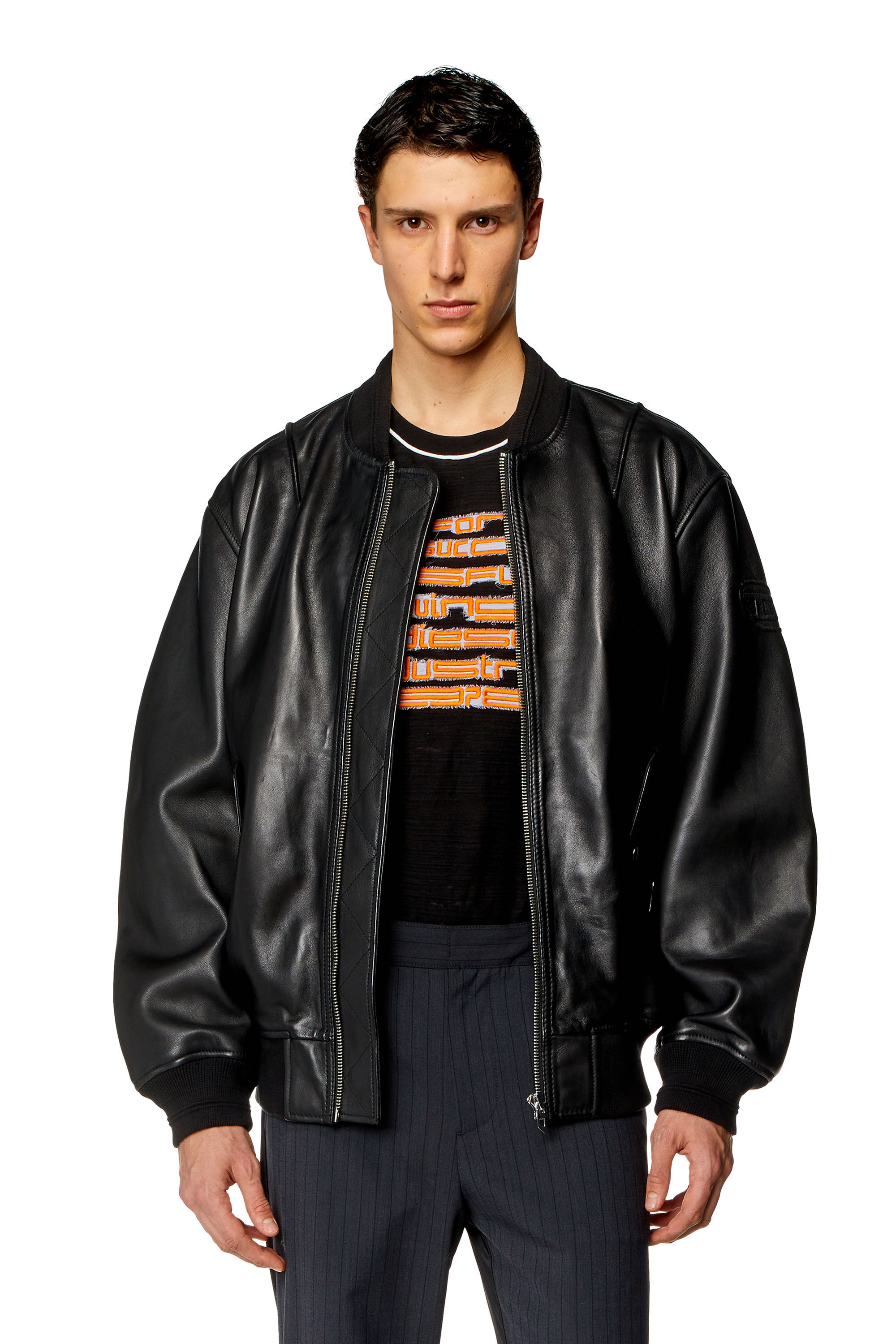 Black leather bomber jacket new arrivals