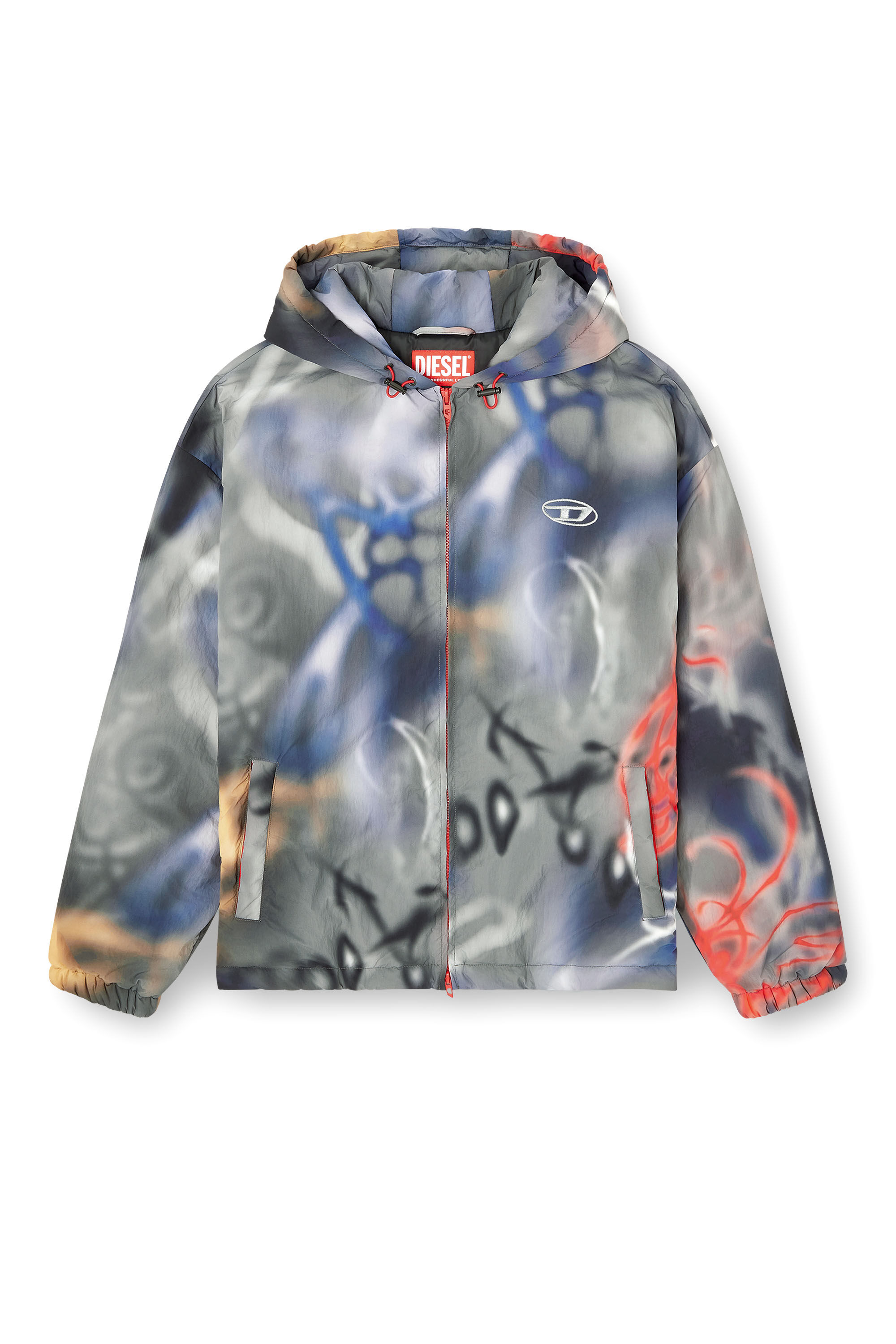 Men's Padded windbreaker with graffiti print | Multicolor | Diesel NL