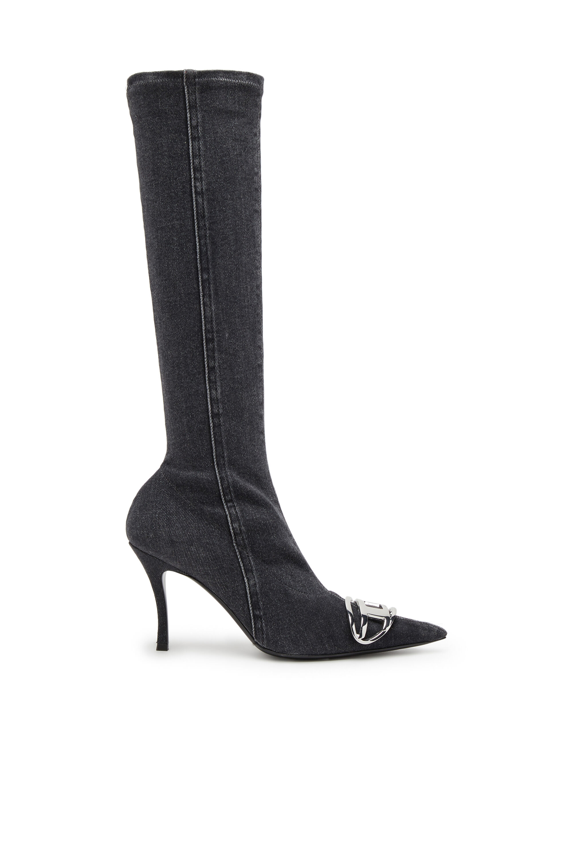 Women s D Venus Knee high boots in stretch denim Black Diesel
