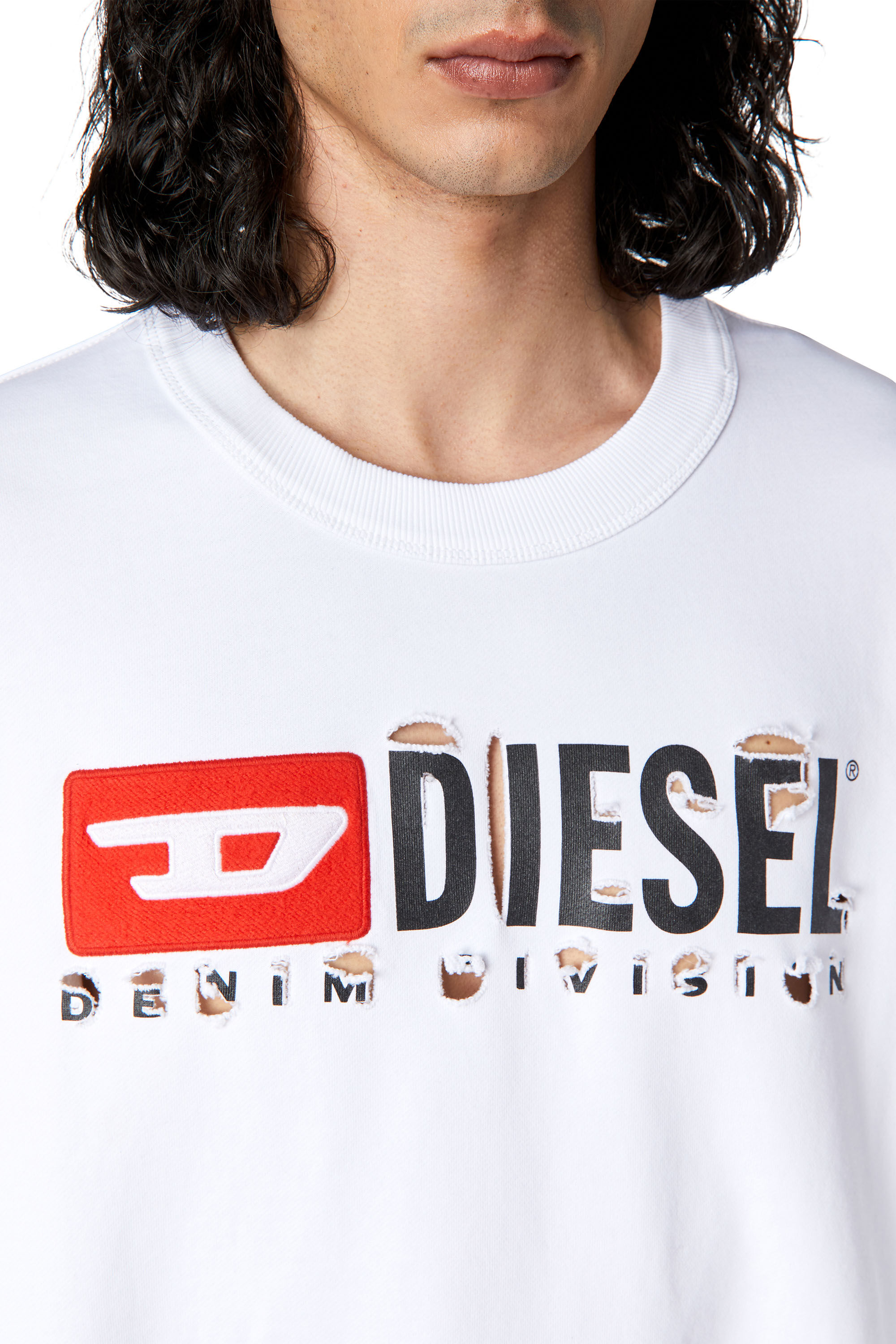 Diesel - S-MACS-DIVSTROYED, Man's Sweatshirt with peel-off letters in White - 5