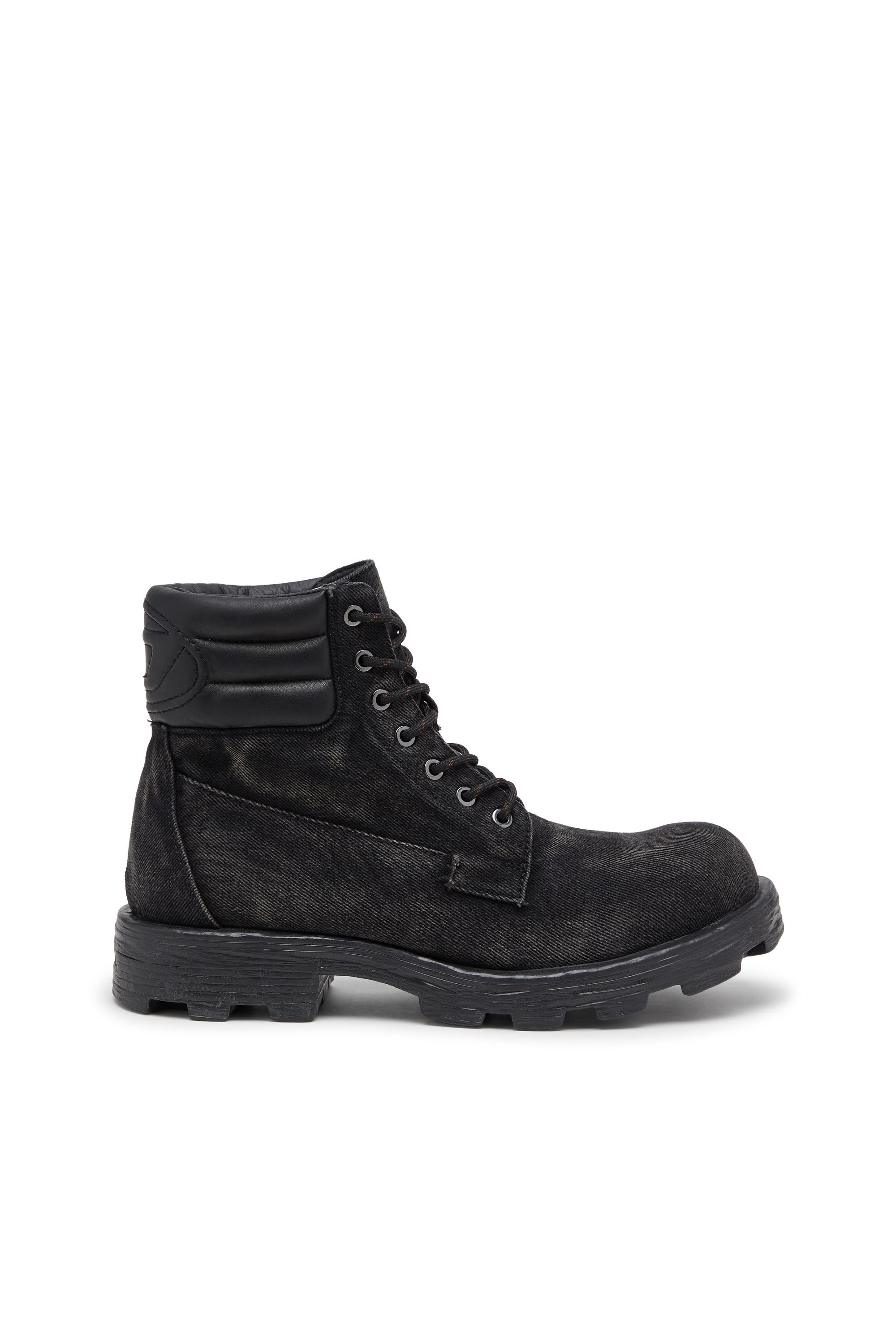 Men's D-Hammer-Combat boots in denim and leather | Black | Diesel NL