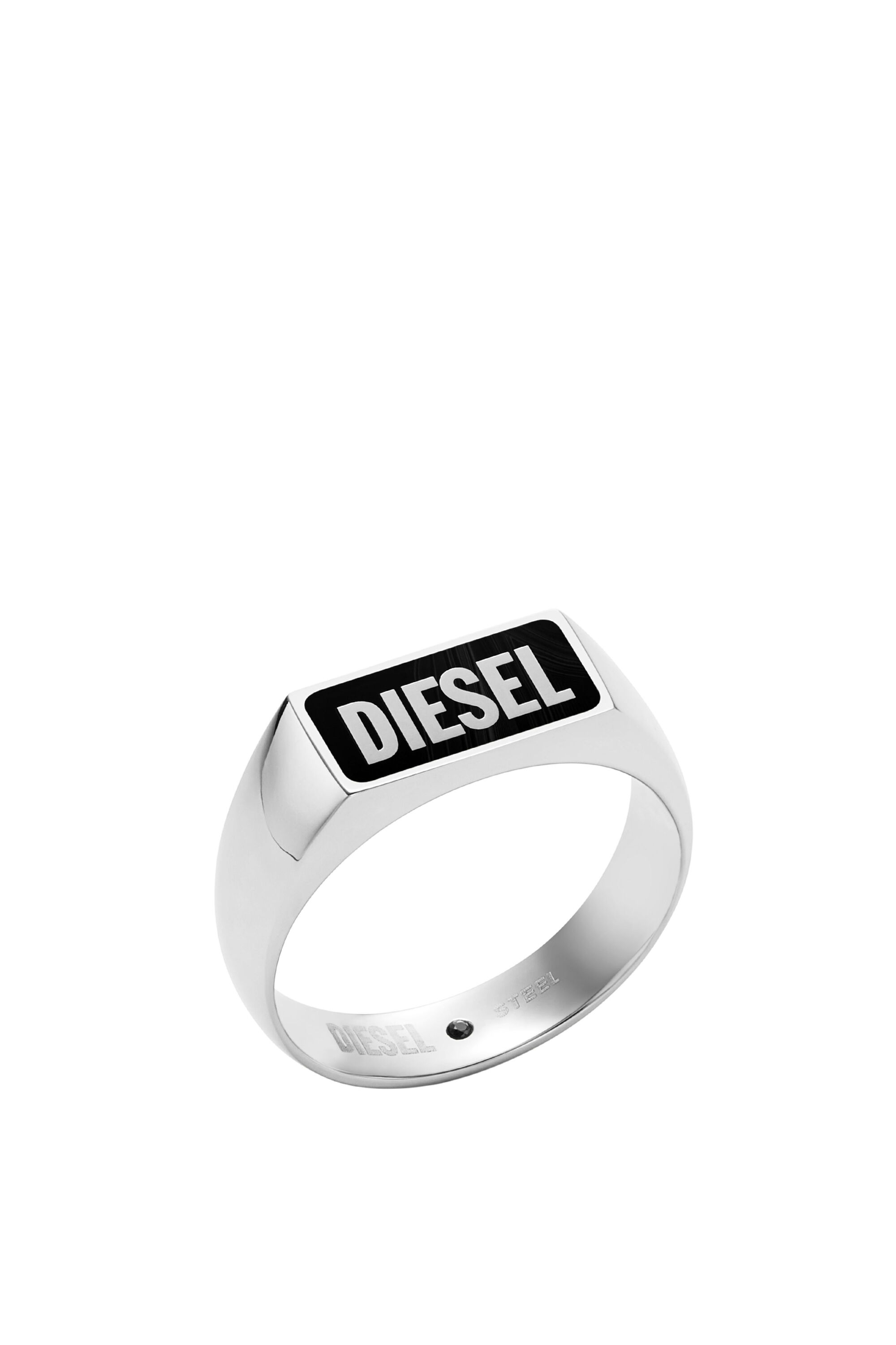 Diesel - DX1512, Man Black agate signet ring in Silver - Image 1