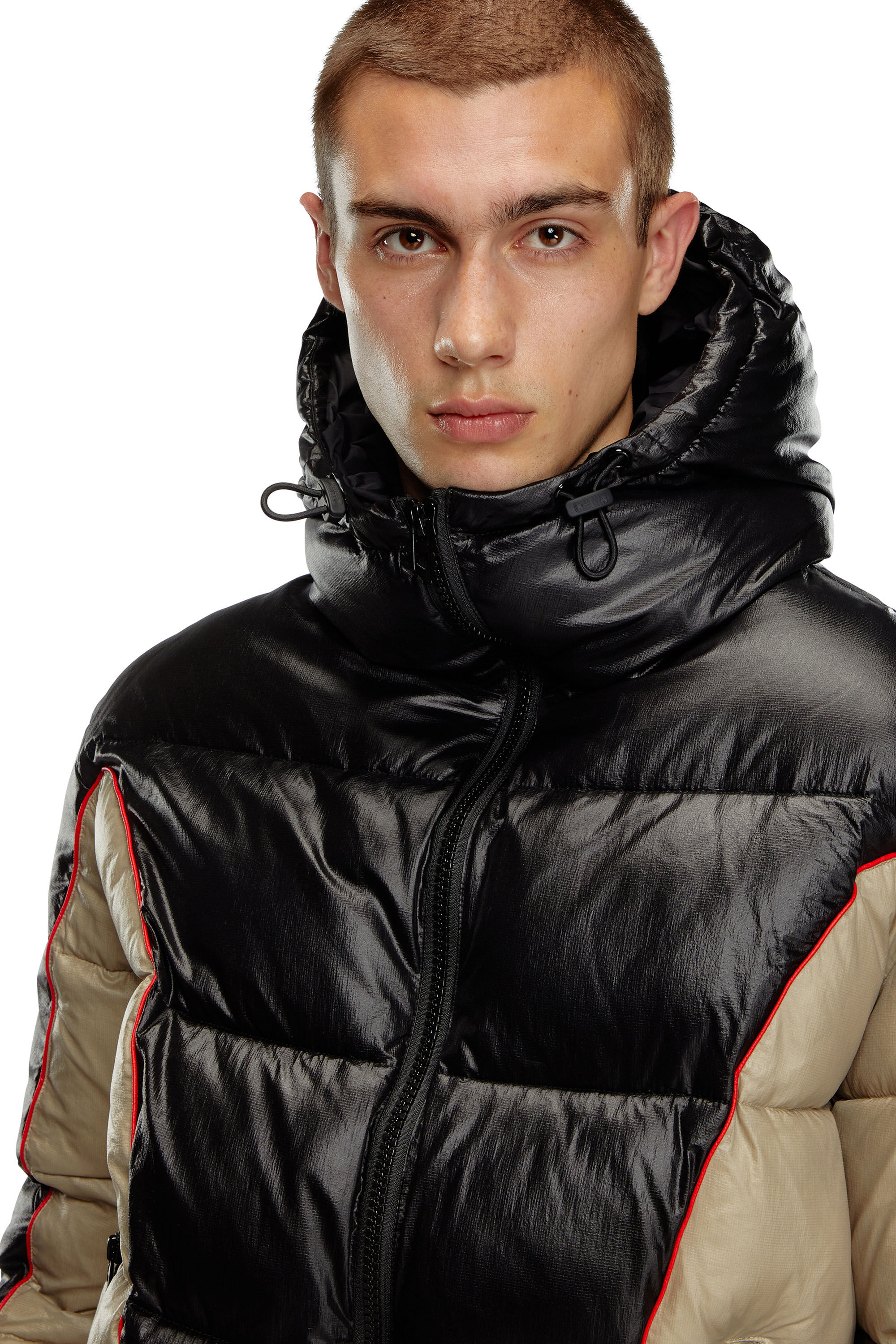 Shiny puffer jacket with fur hood discount