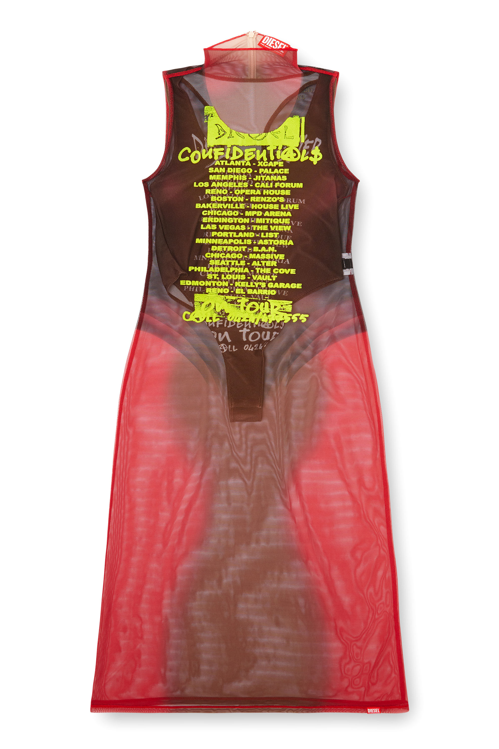 Diesel - D-AGNEC, Woman's Layered vest dress with lyrics print in Brown - 2