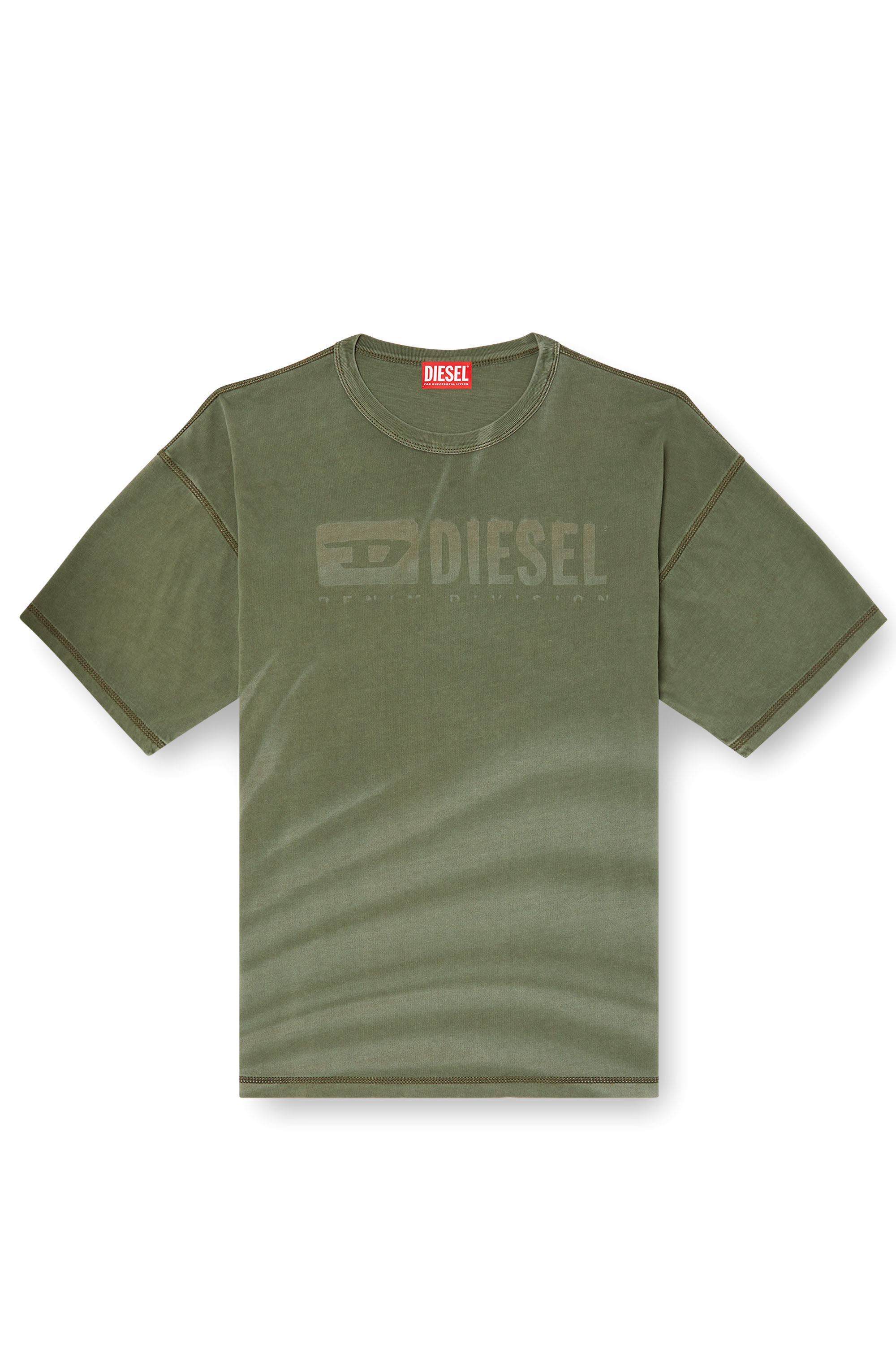 Diesel - T-ADJUST-R13, Man's Laser-faded logo T-shirt in Olive Green - 2