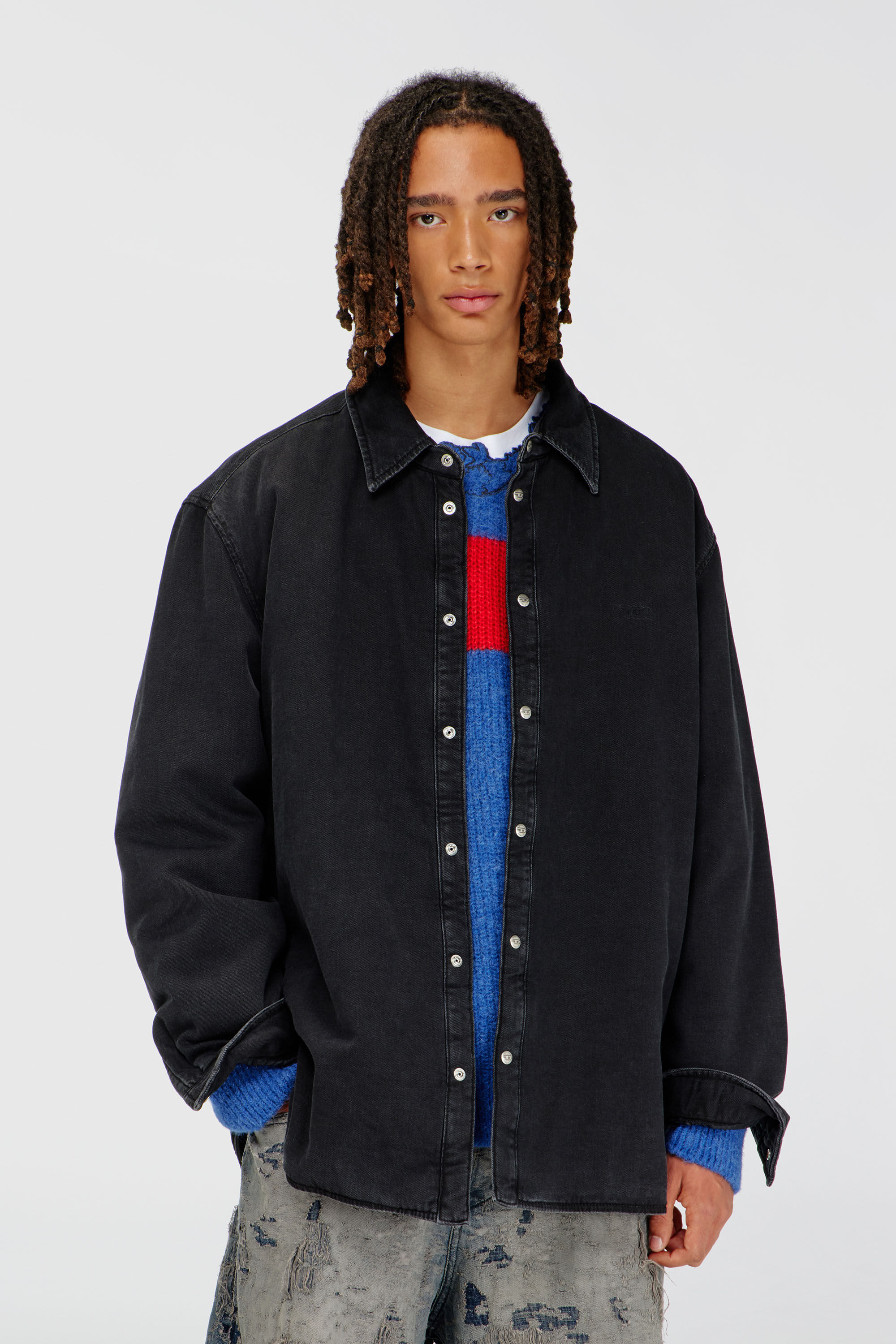 Diesel - D-FLAIM-D, Man's Padded denim overshirt in Black - 3