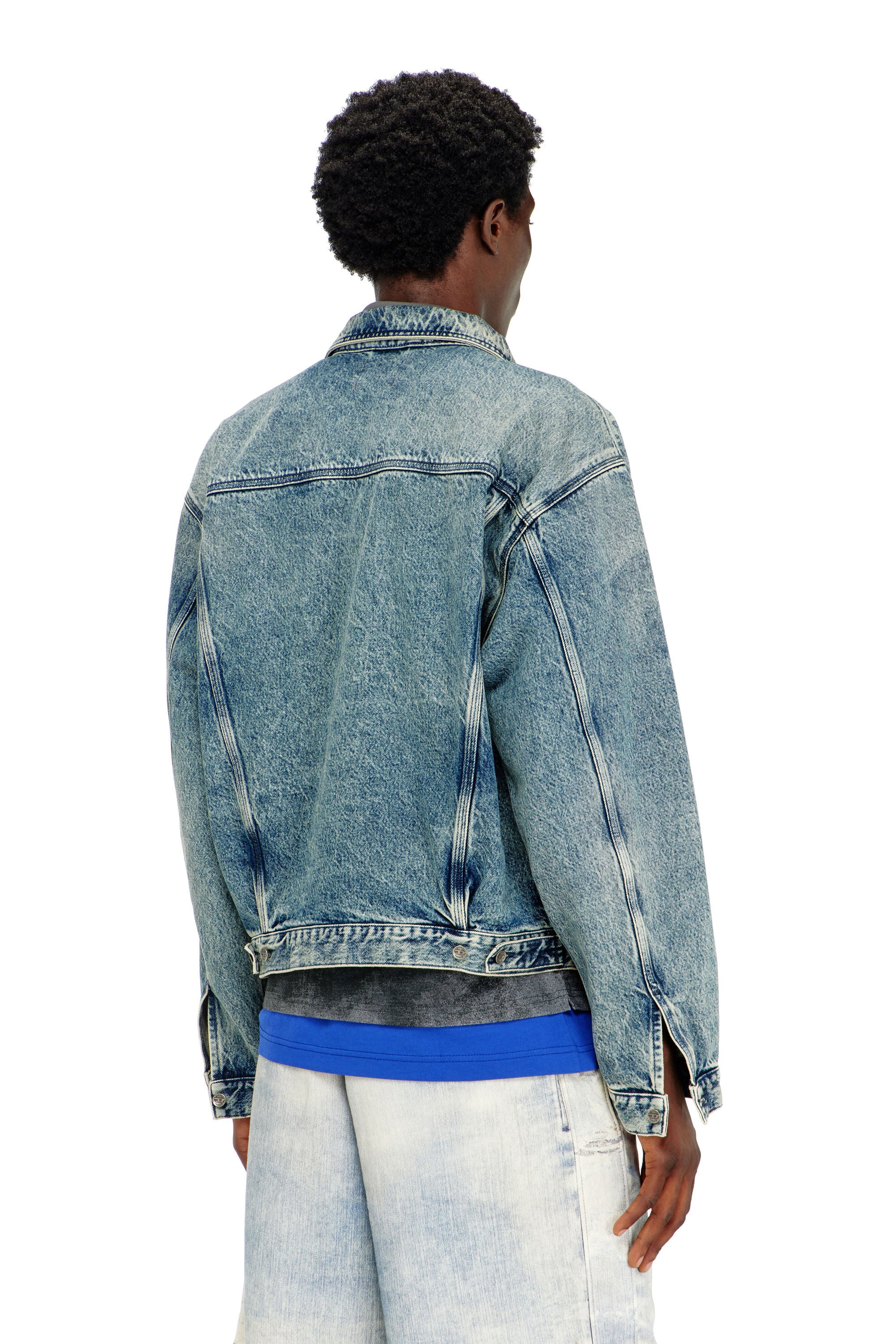 Diesel - D-DENVER-S2, Unisex's Trucker jacket with patch effects in Medium blue - 4