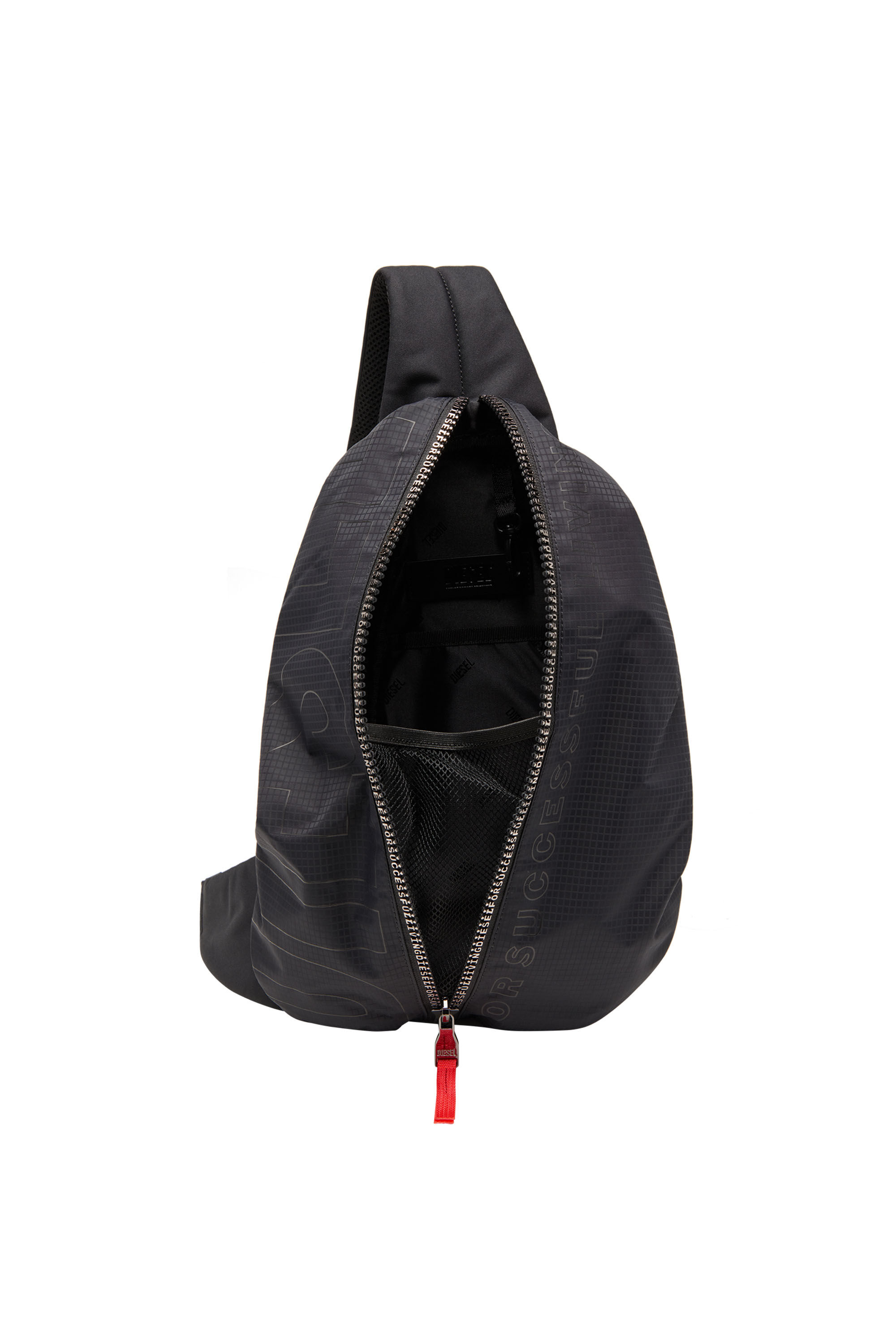 Diesel - ZIP-D SLING BAG X, Man's Zip-D-Sling backpack in check-jacquard shell in Black - 2