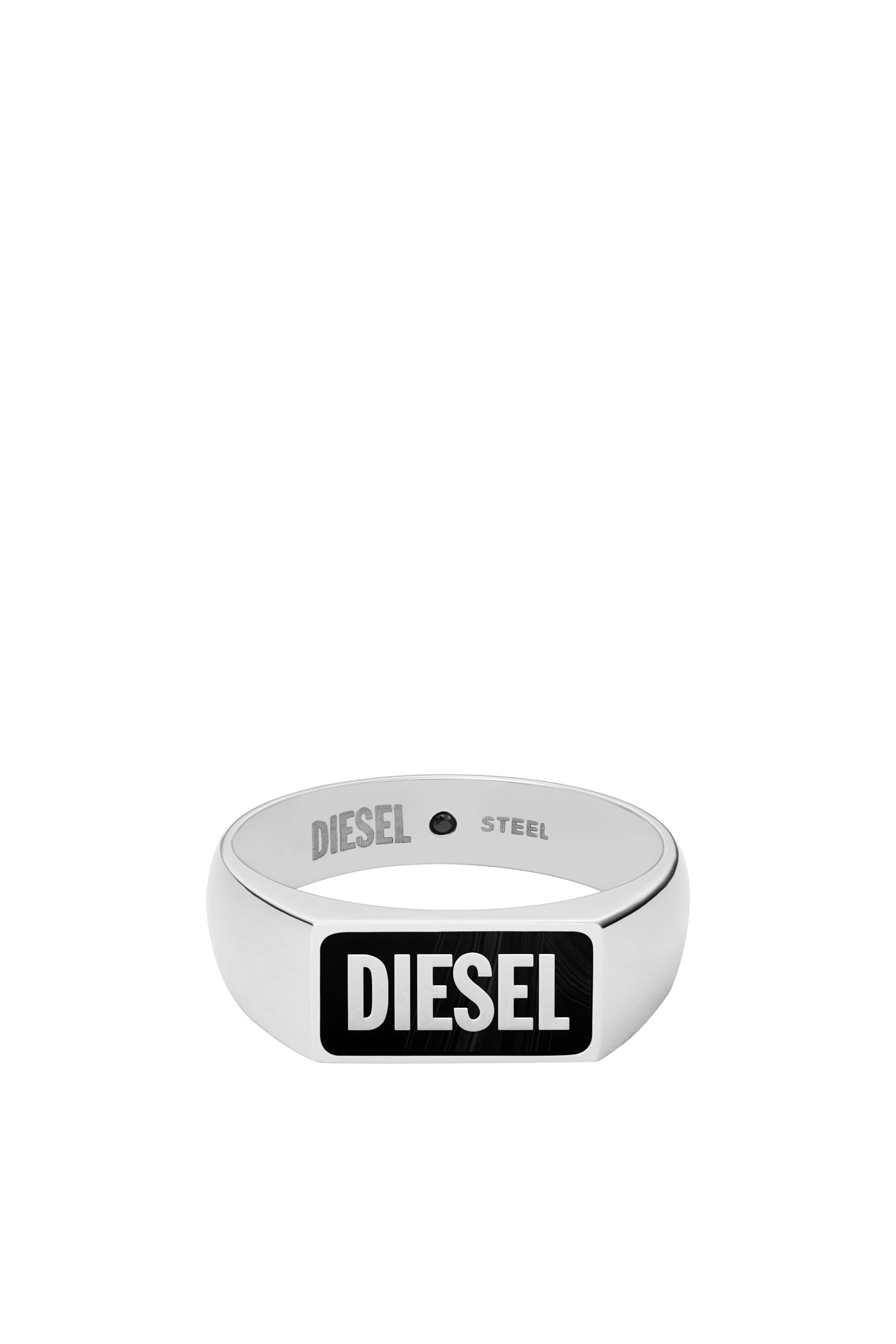 Diesel - DX1512, Man Black agate signet ring in Silver - Image 2