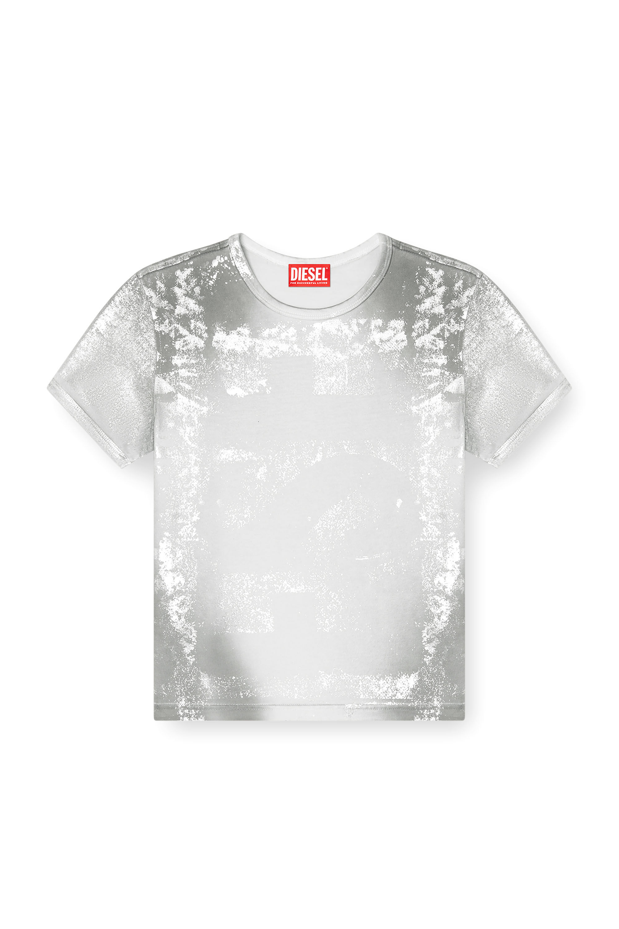Diesel - T-UNCUTIE-LONG-Q5, Woman's Logo T-shirt with metallic effects in Silver - 2