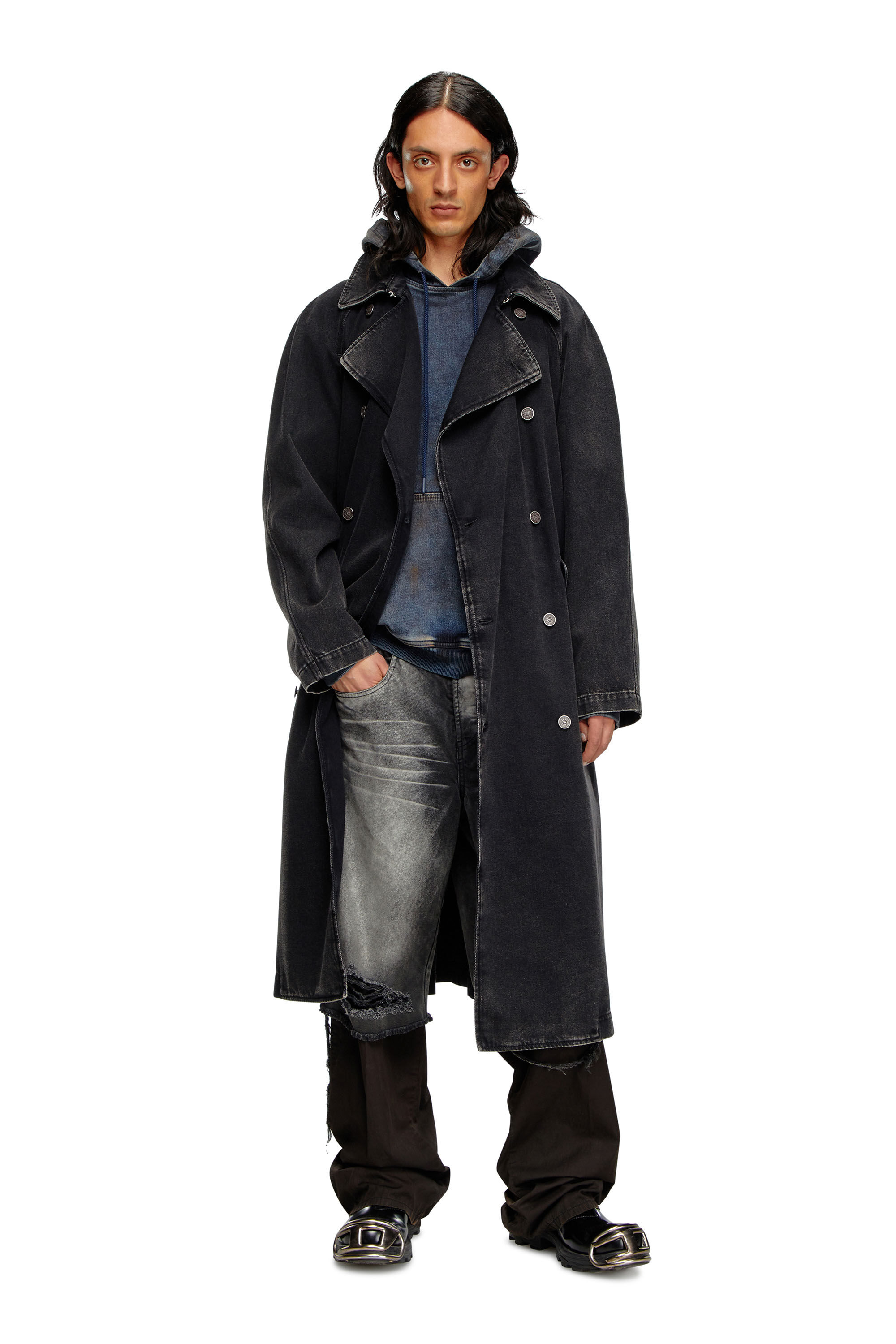Men's Trench coat in clean-wash Denim | Black | Diesel