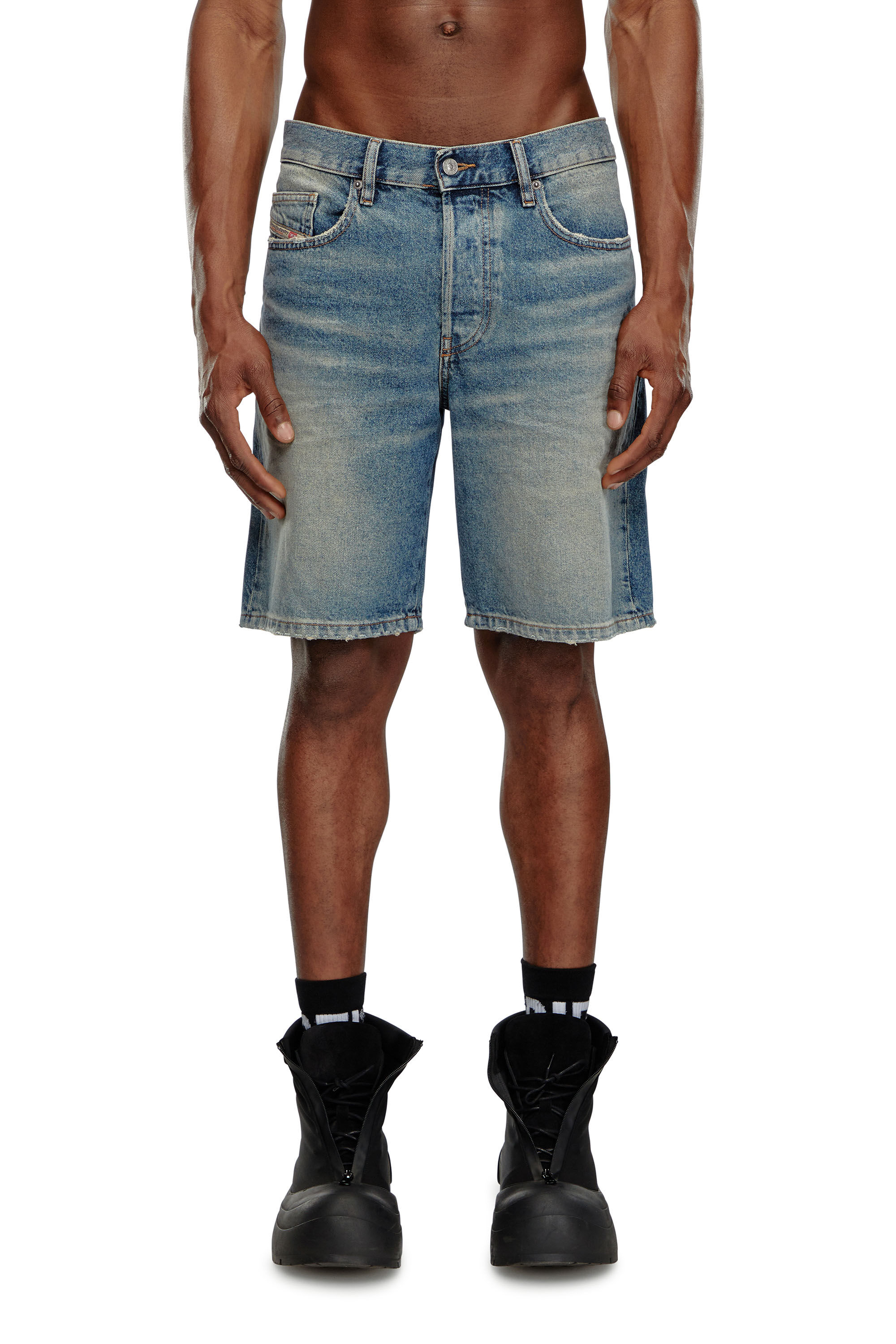 Man in denim shorts clearance