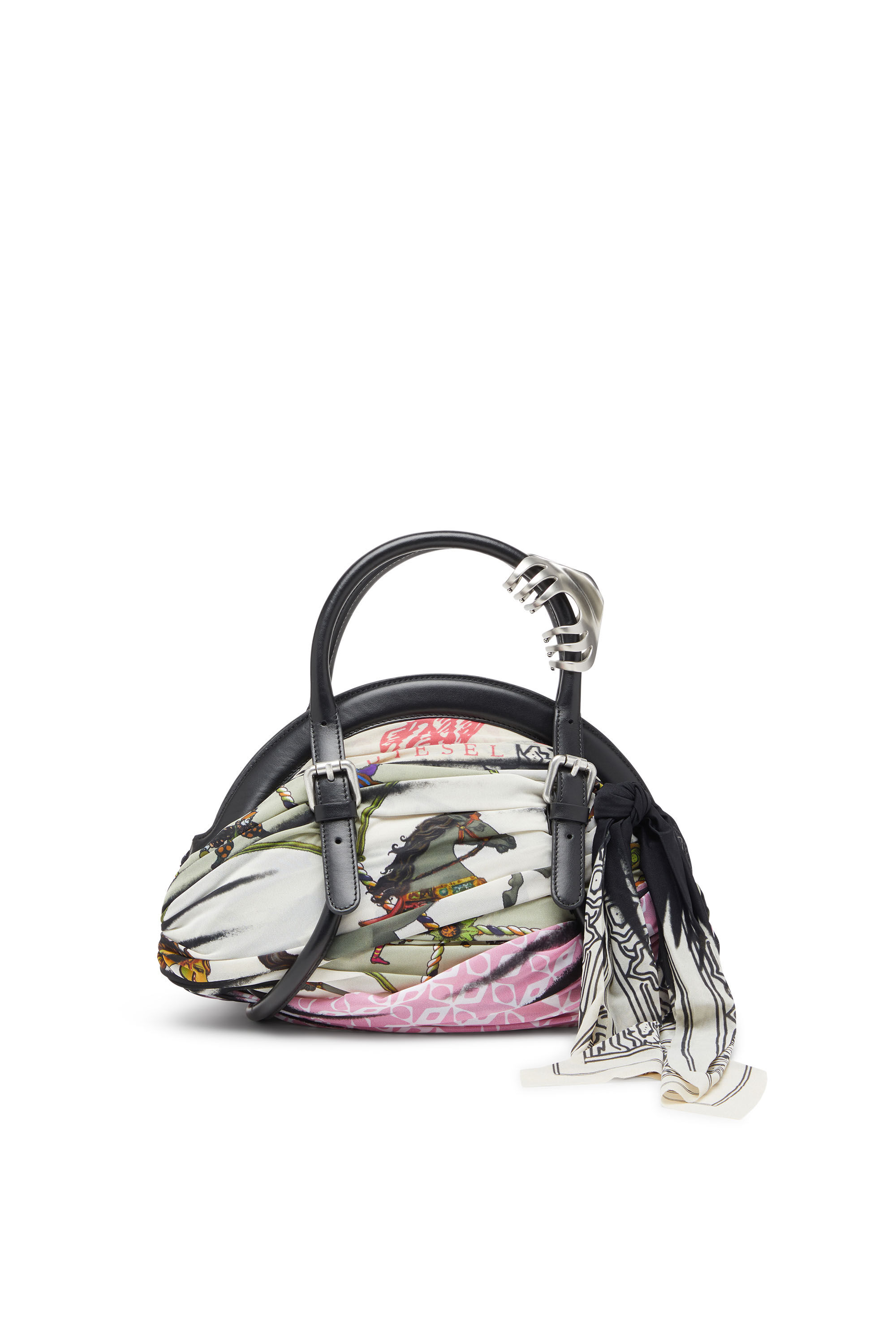 Diesel - TRASH-D TOP HANDLE, Woman's Trash-D-Bandana handbag in leather and jersey in Black/White - 3