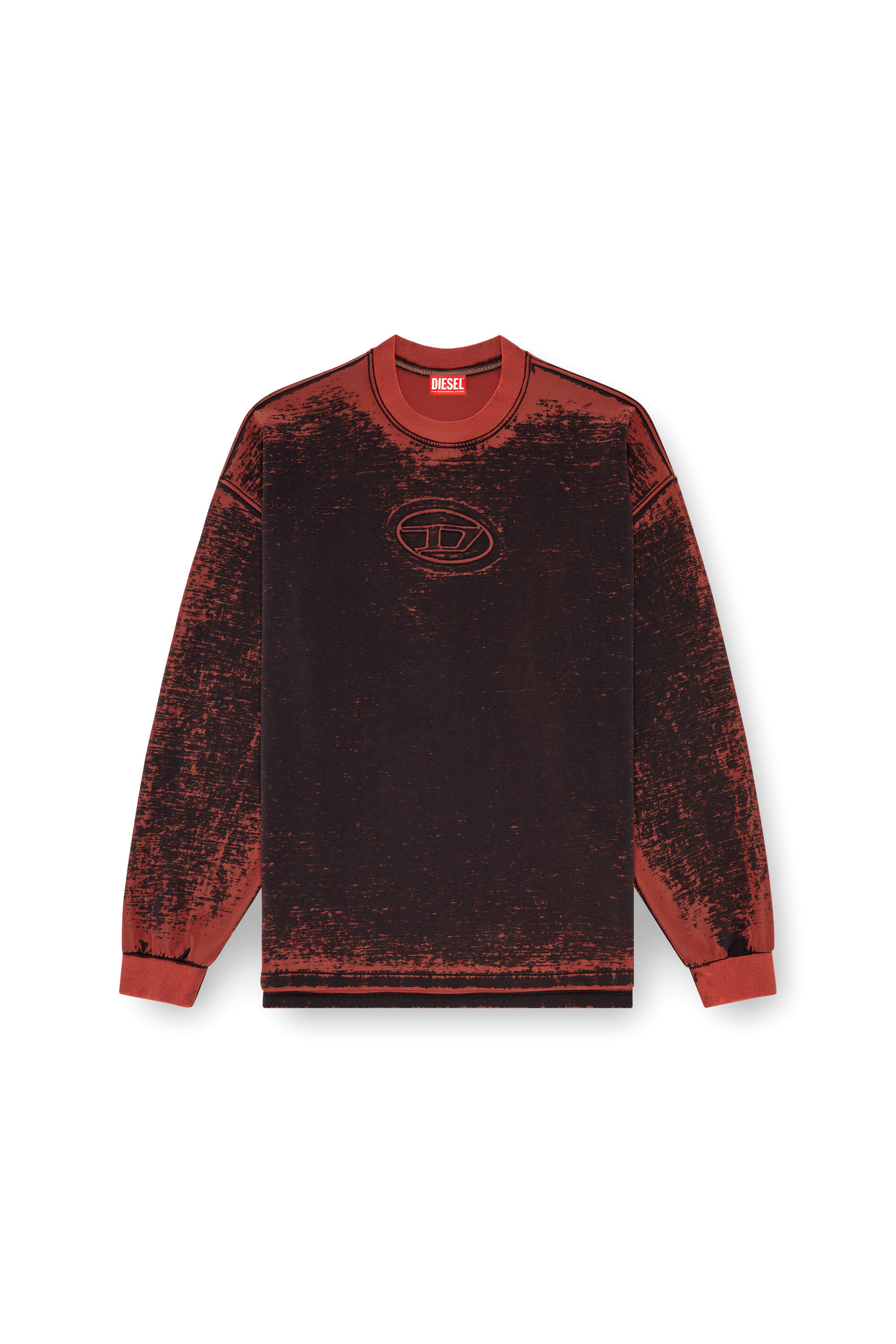 Diesel - S-BAXT-Q1, Man's Burnout sweatshirt with embossed Oval D in Red - 2