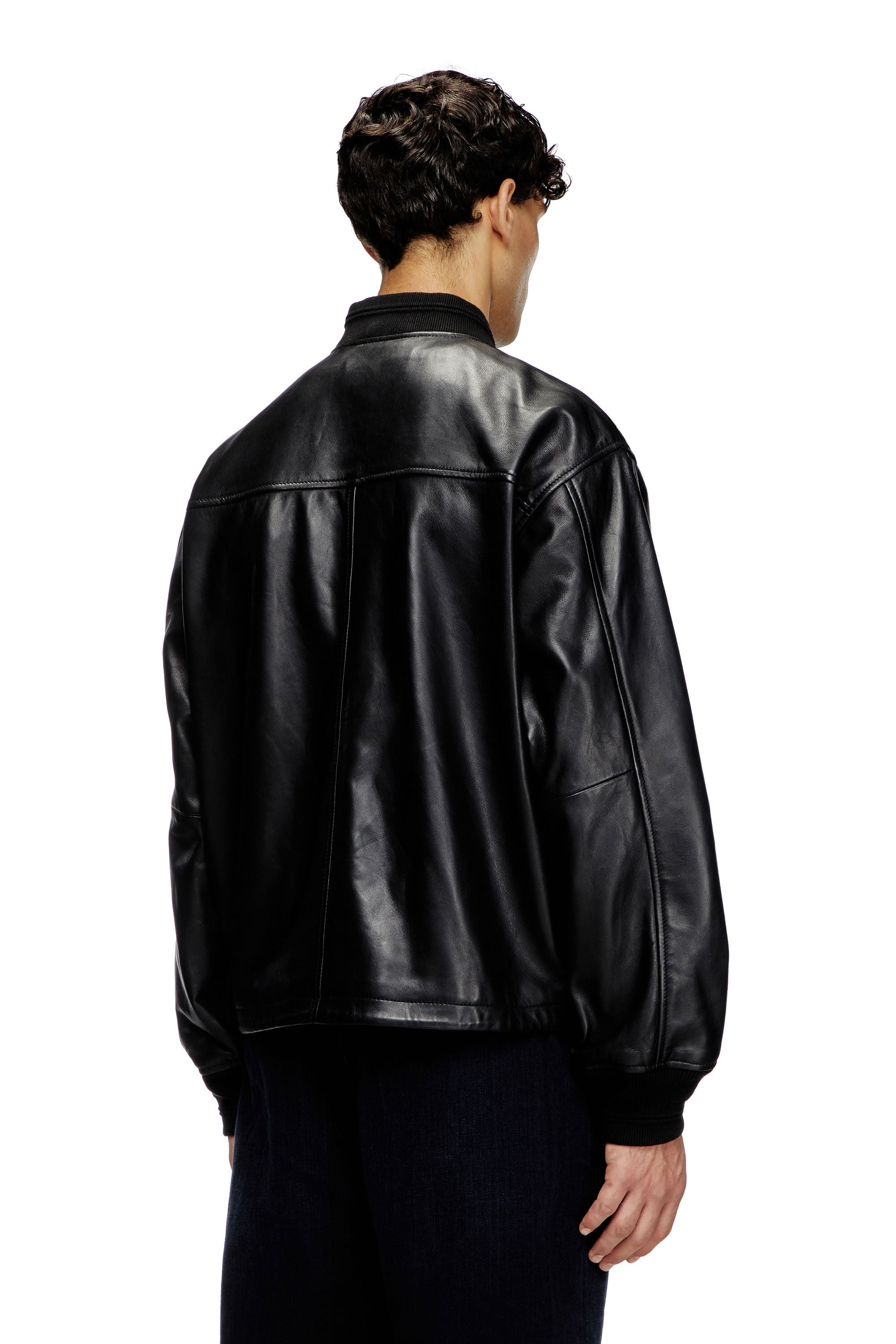 Men's Waxed-leather bomber jacket | Black | Diesel NL