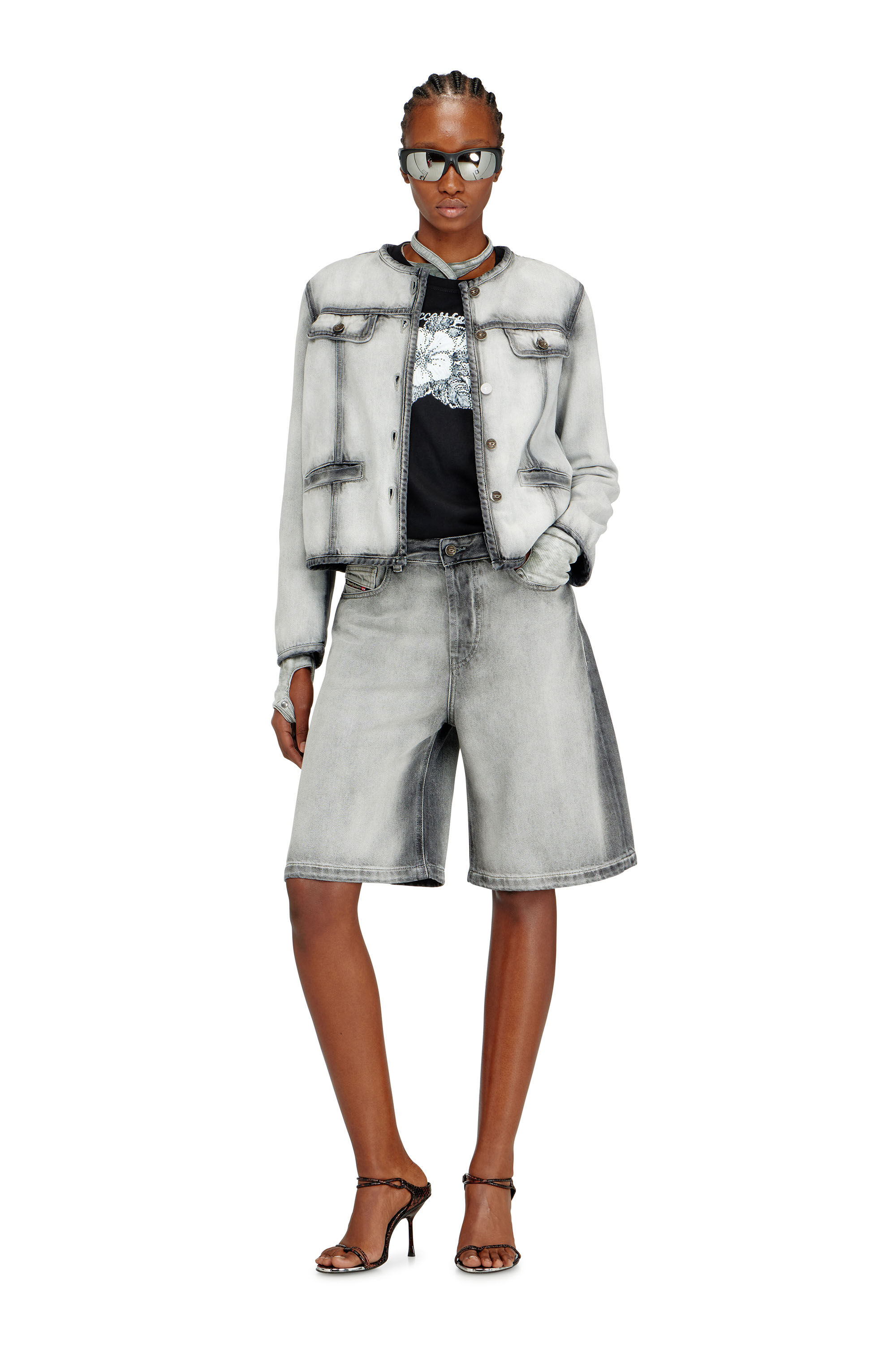 Diesel - DE-SIRE-SHORT-FSI, Woman's Shorts in soft skeleton denim in Grey - 1