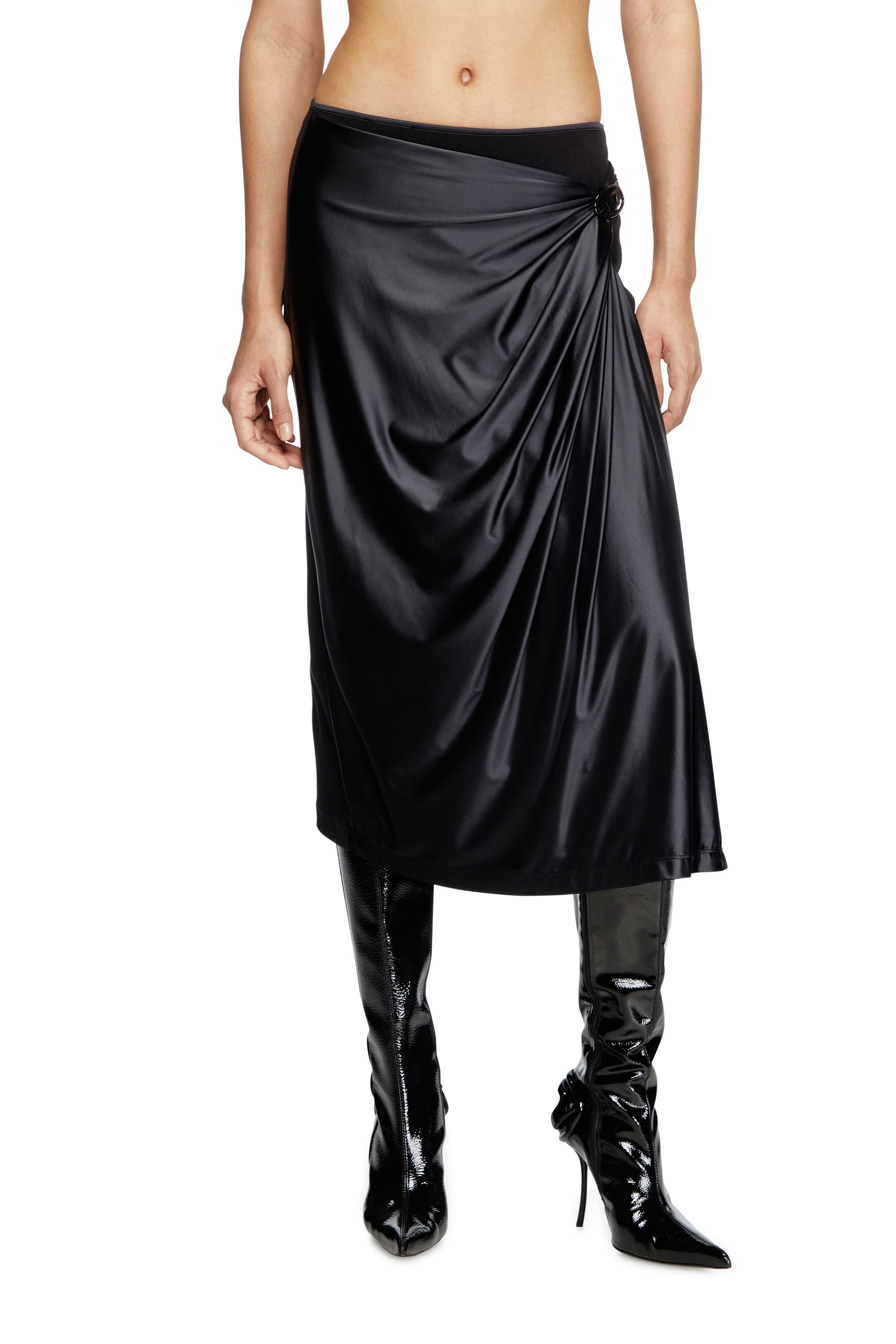 Diesel - O-SILV, Woman's Draped midi skirt with chintz finish in Black - 3