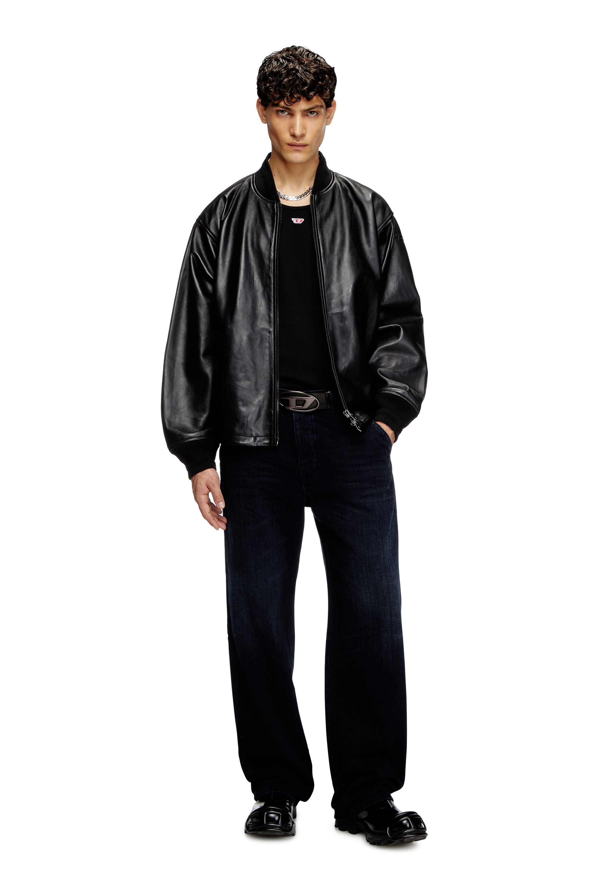 Men's Waxed-leather bomber jacket | Black | Diesel
