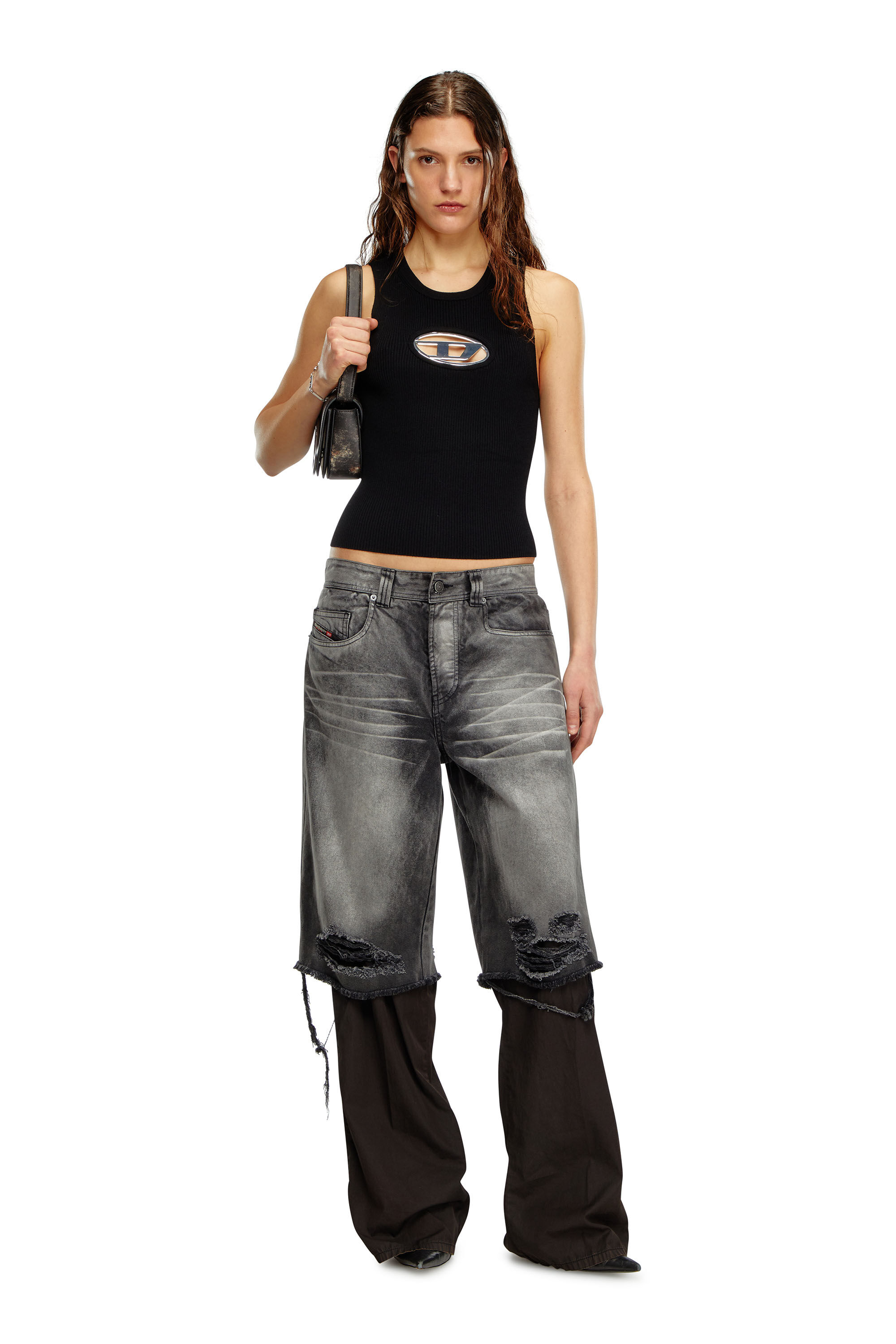 M-ONERVA-TOP Woman: Cut-out knit tank top, D logo plaque | Diesel