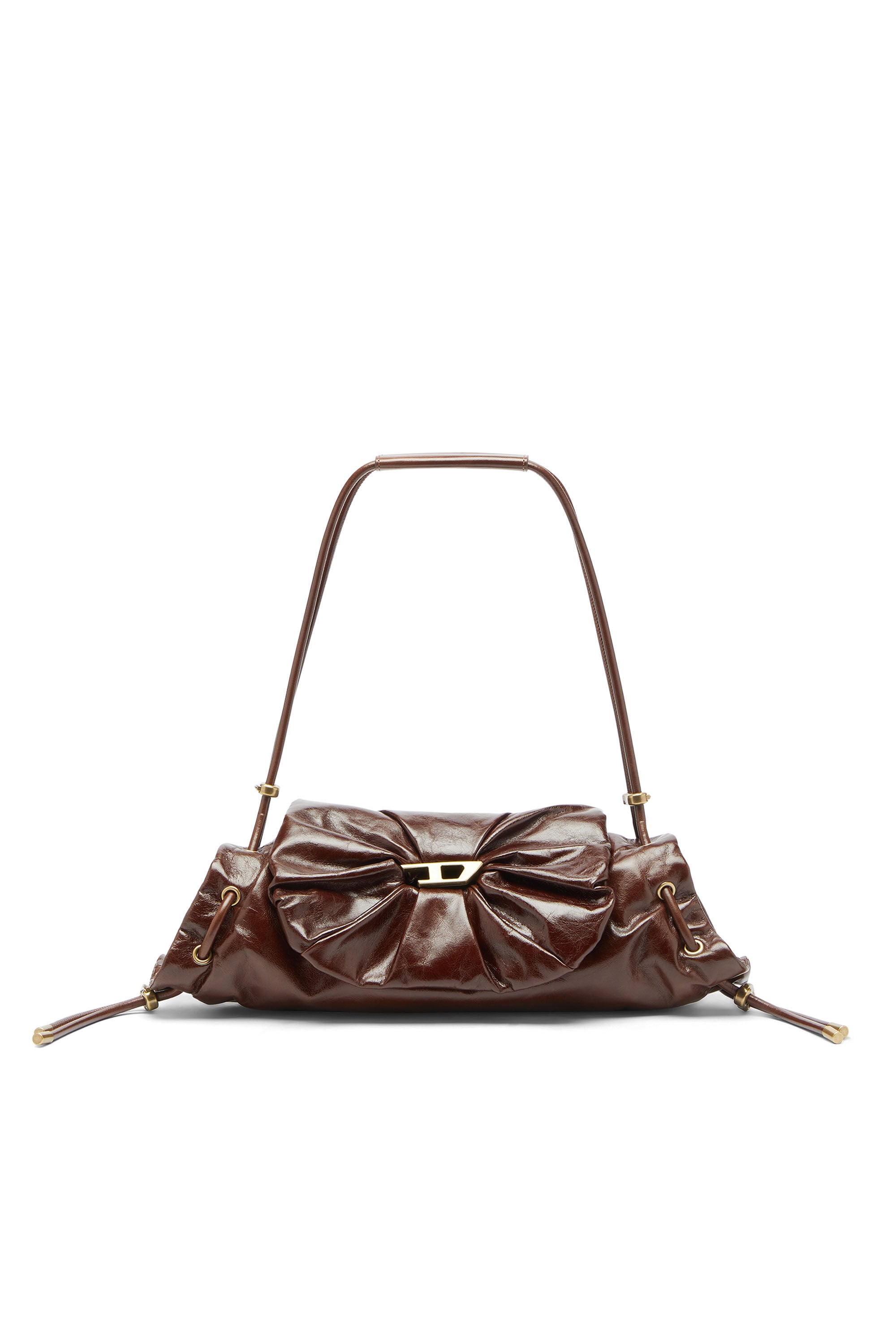 Diesel - SCRUNCH-D SHOULDER S, Woman's Scrunch-D-Small shoulder bag in shiny scrunched leather in Brown - 1