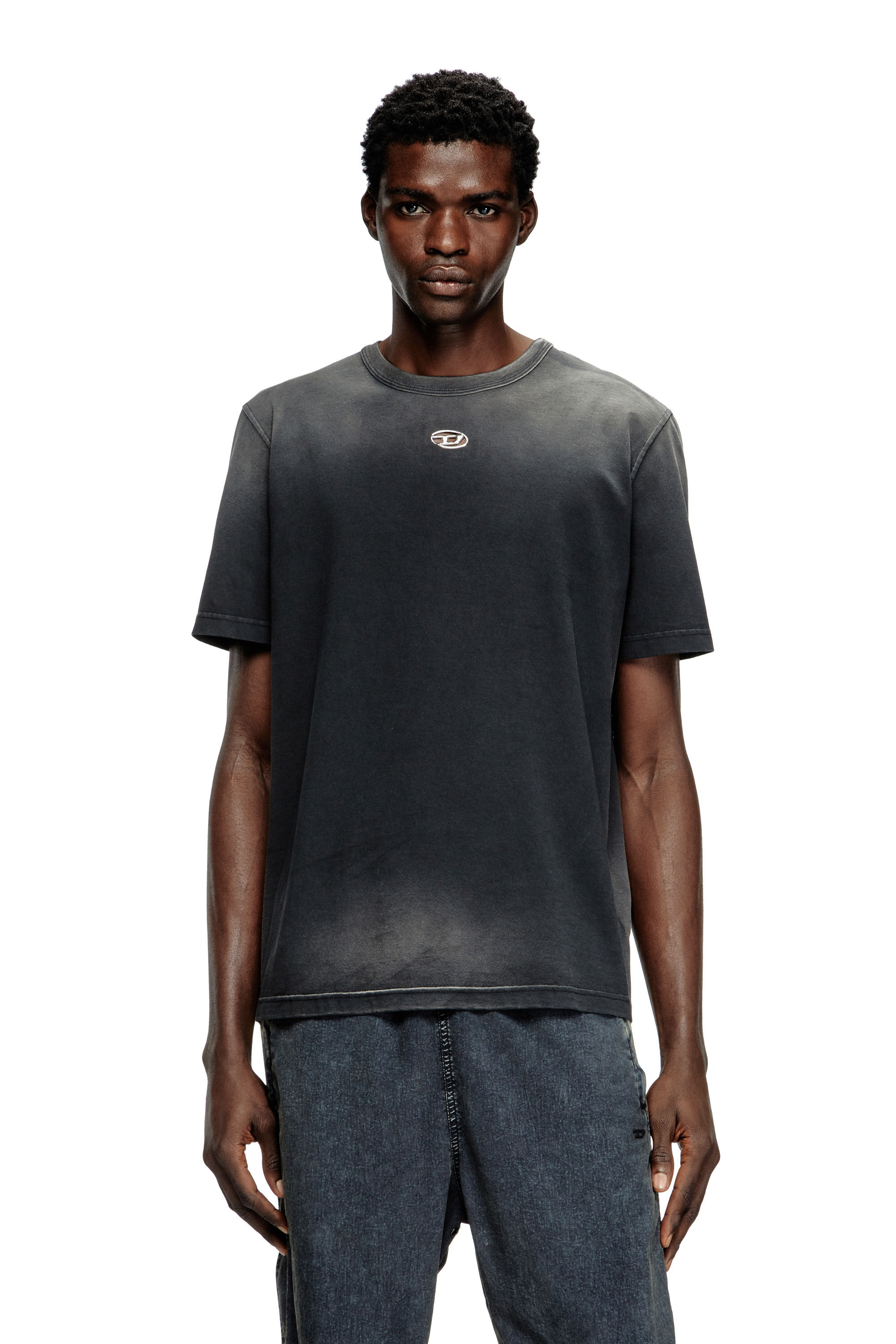 Diesel - T-ADJUST-T1, Man's Faded T-shirt with cut-out Oval D in Black - 3