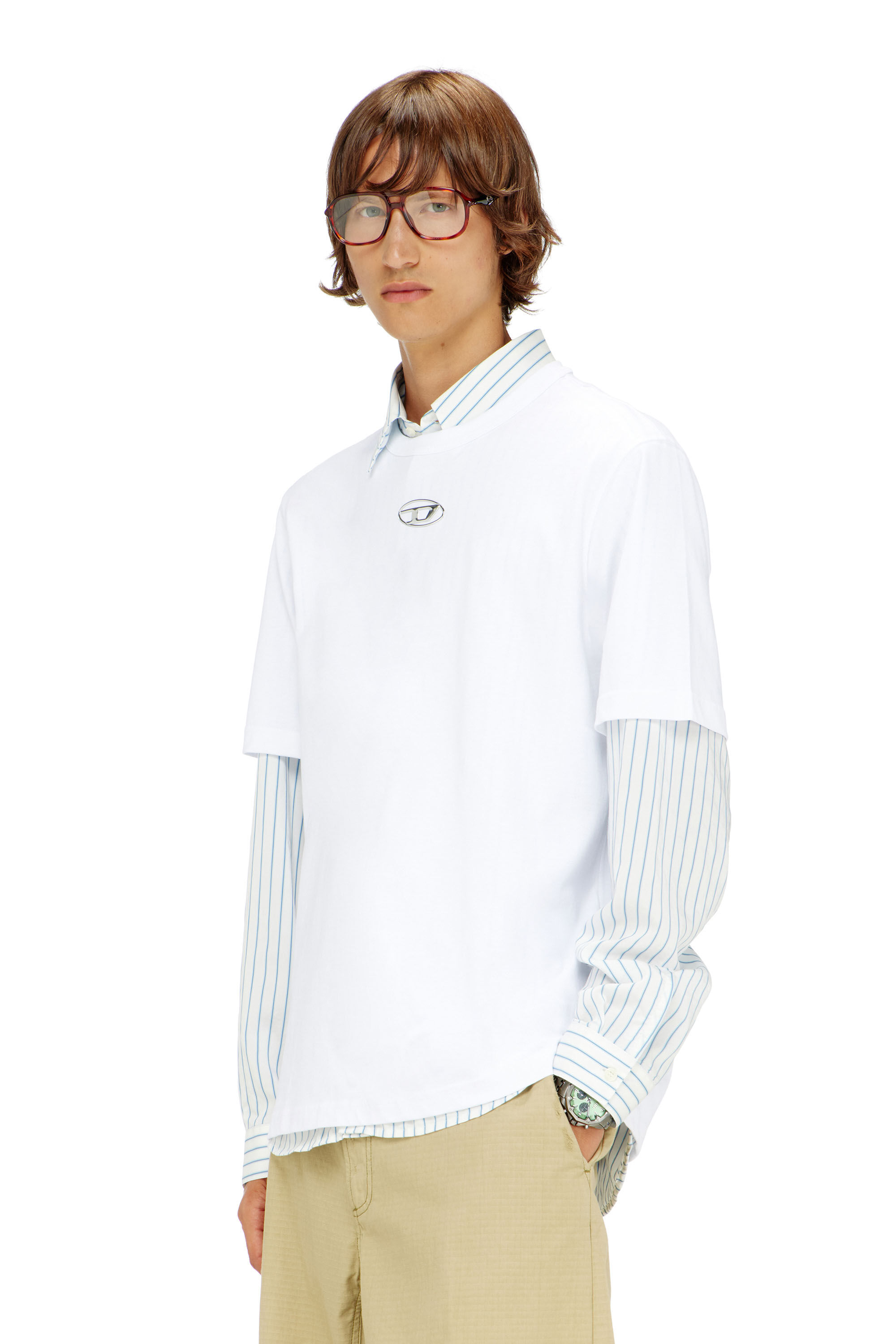 Diesel - T-ADJUST-OD, Man's T-shirt with metallic Oval D in White - 3