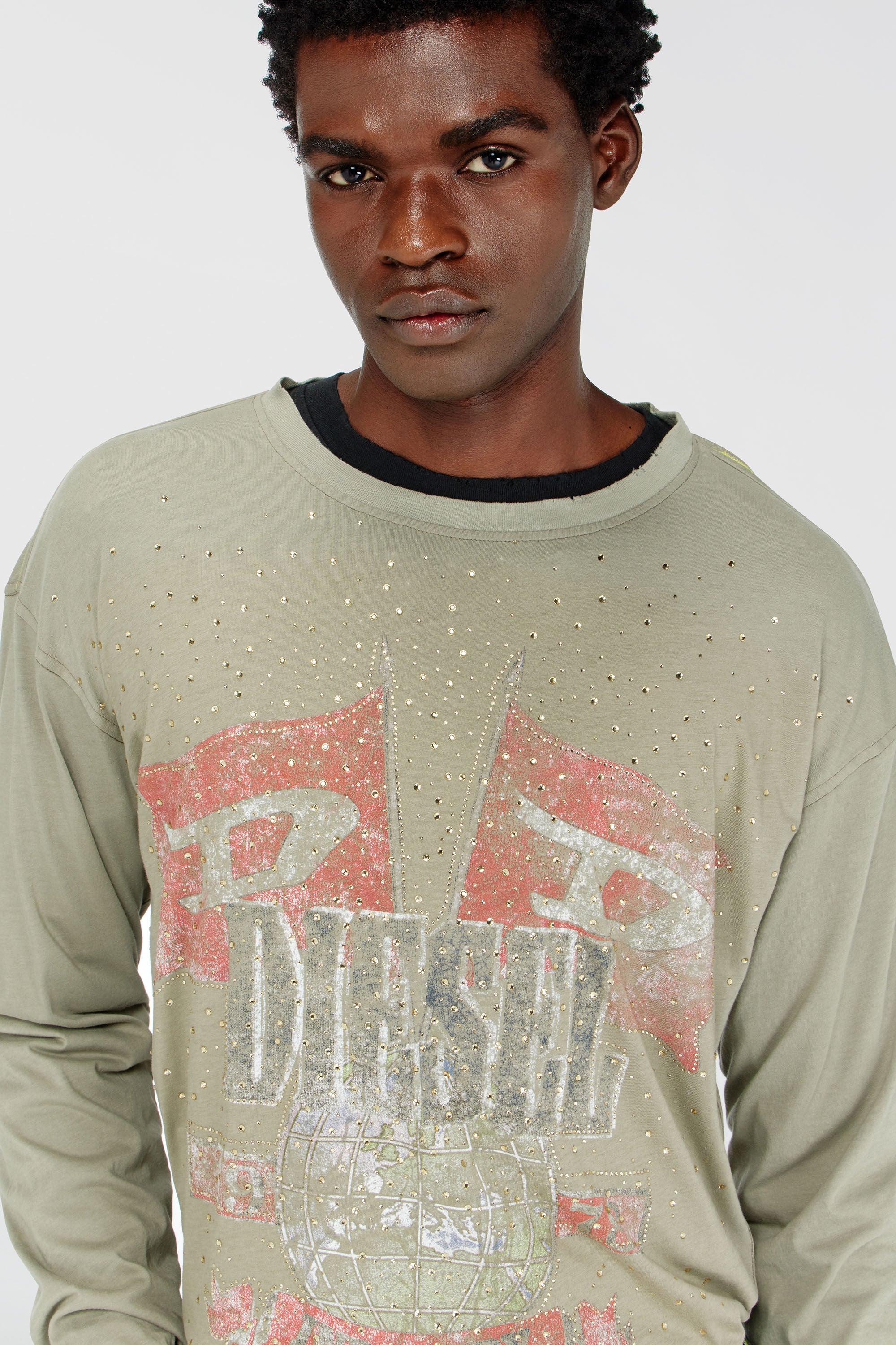 Diesel - T-GERI-LS-A, Man's Long-sleeve T-shirt with concert graphics and crystals in null - 5