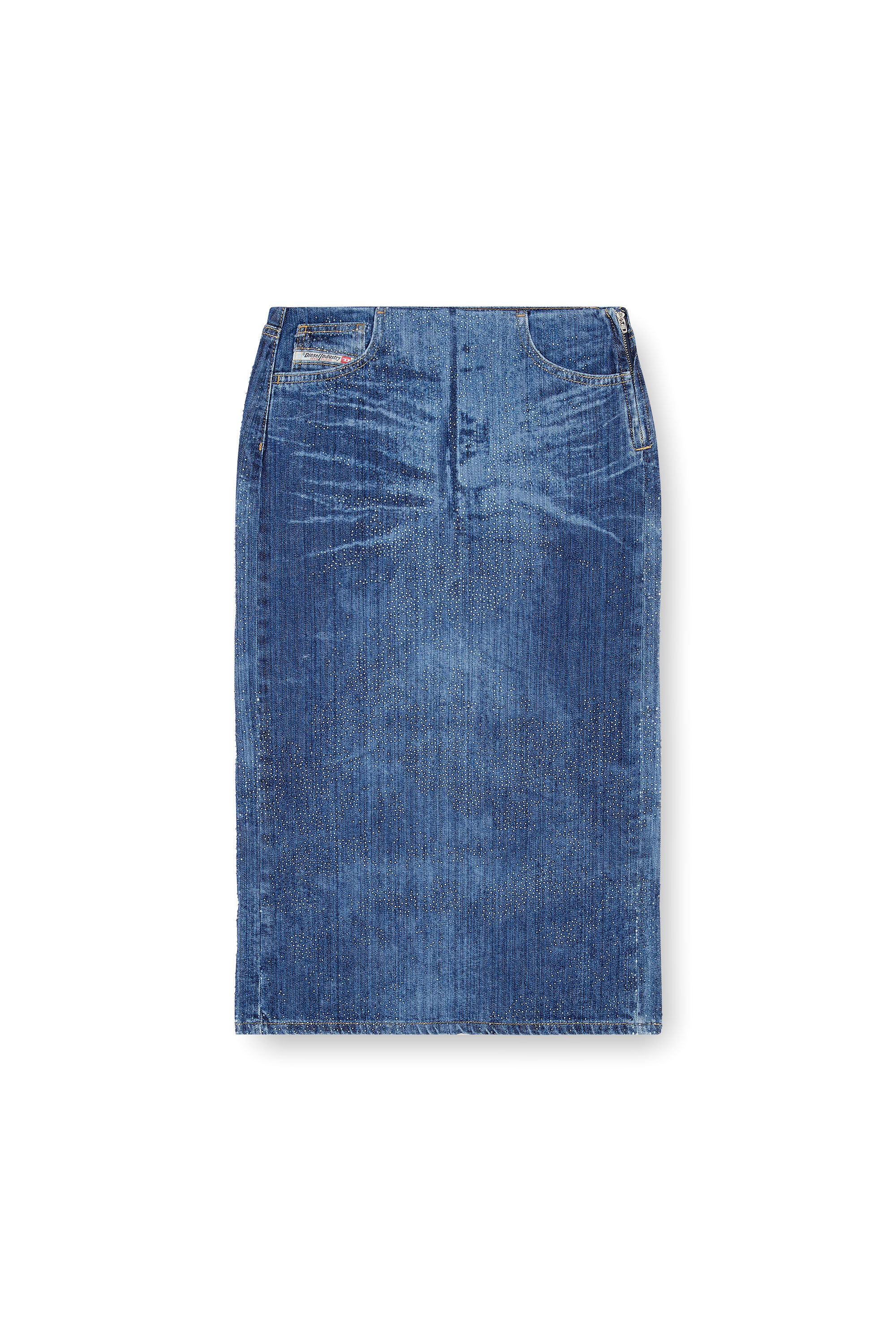 Diesel - DE-PRA-S3, Woman's Pencil skirt in rhinestone denim in Dark Blue - 2