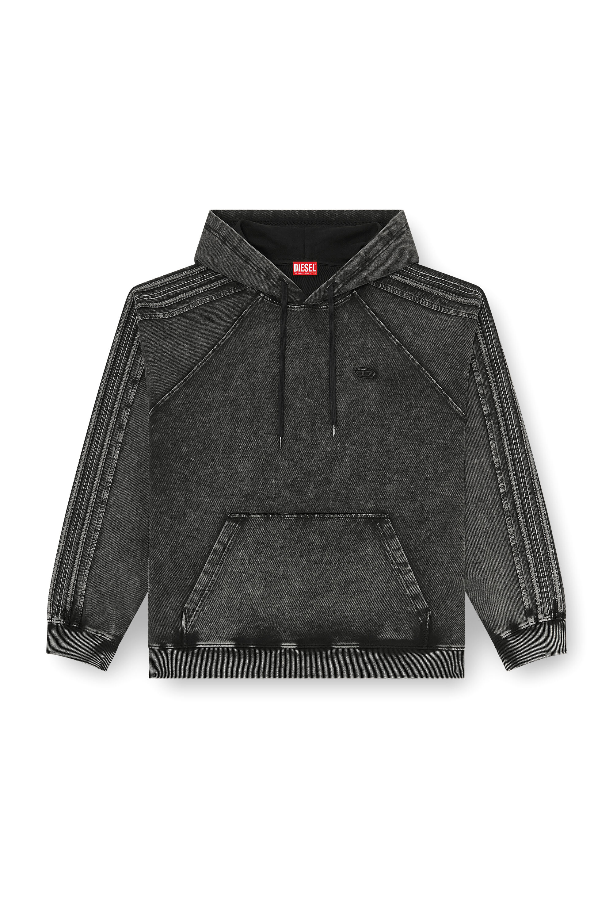Diesel - S-ALTBOXT-HOOD, Man's Hoodie in washed cotton with Oval D embroidery in Black - 2