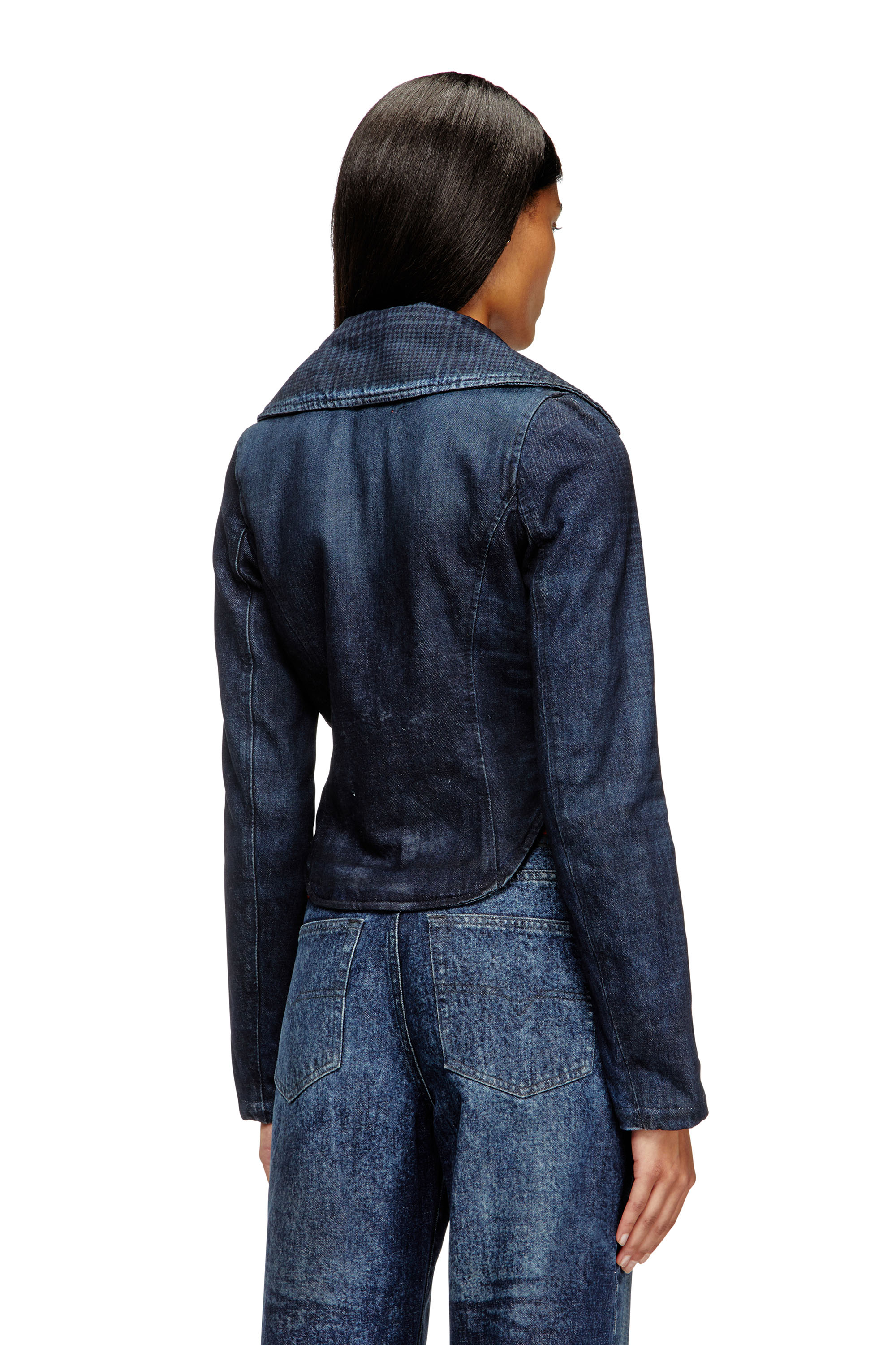 Diesel - DE-ALI-S, Woman's Cropped jacket in Prince of Wales denim in Dark Blue - 3